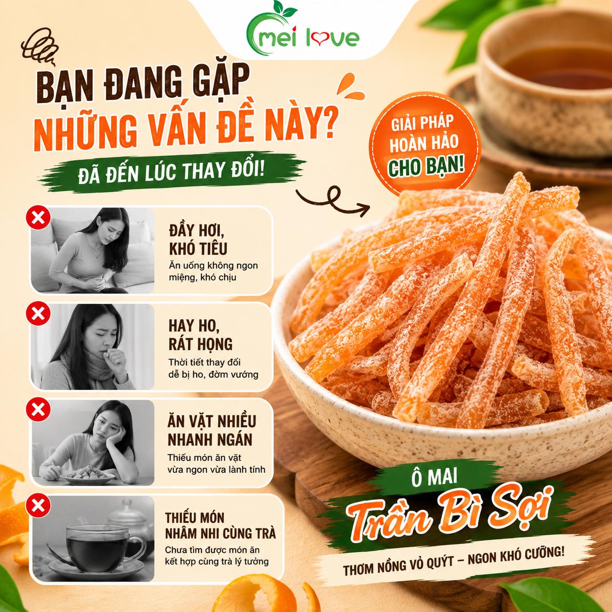 Ô Mai Trần Bì Sợi, Thơm Nồng Vỏ Quýt, Hỗ Trợ Tiêu Hóa, Dịu Họng, Ăn Vặt Dễ Ghiền