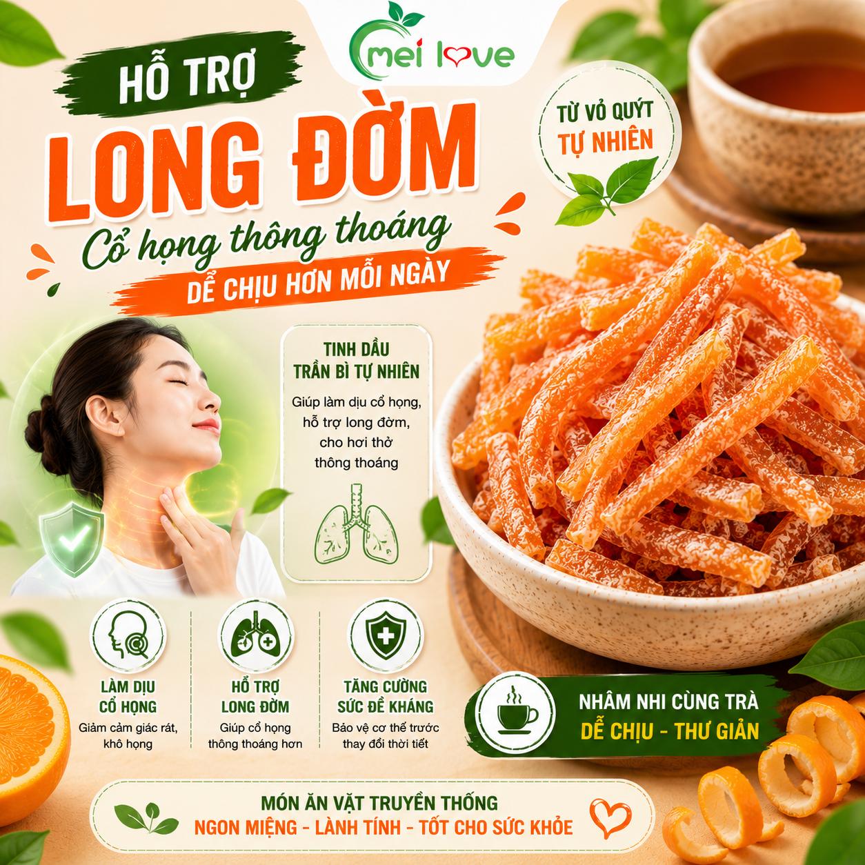Ô Mai Trần Bì Sợi, Thơm Nồng Vỏ Quýt, Hỗ Trợ Tiêu Hóa, Dịu Họng, Ăn Vặt Dễ Ghiền