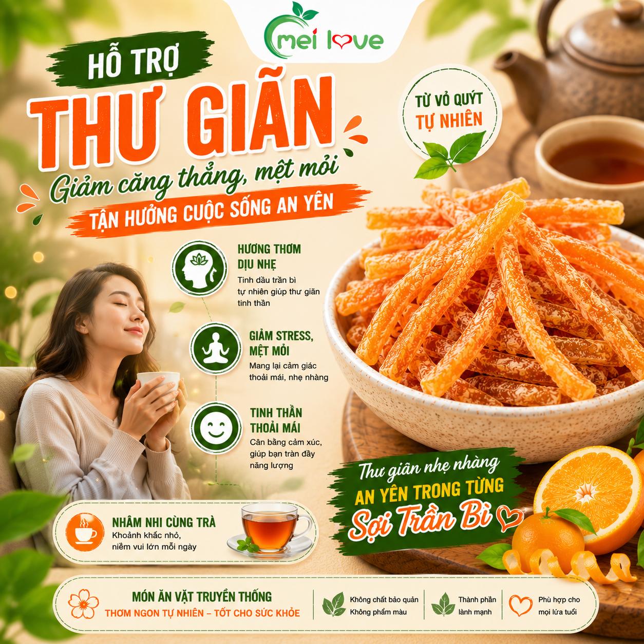 Ô Mai Trần Bì Sợi, Thơm Nồng Vỏ Quýt, Hỗ Trợ Tiêu Hóa, Dịu Họng, Ăn Vặt Dễ Ghiền