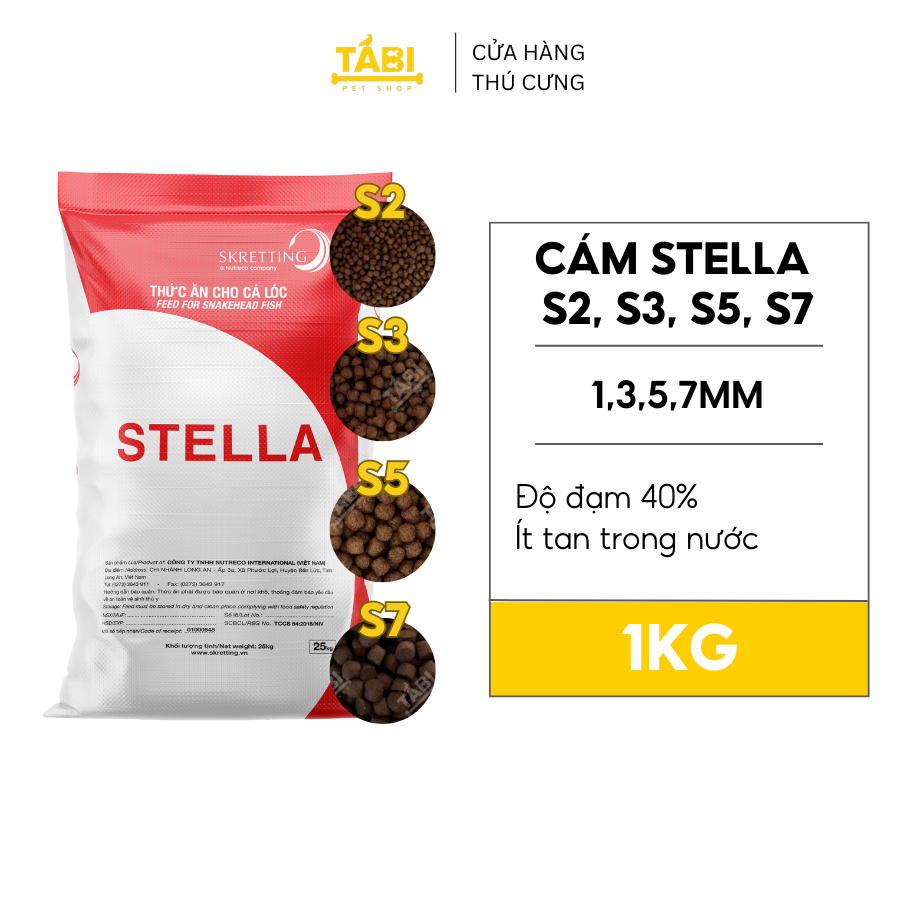 Thức Ăn Cám Cá STELLA S2, S3, S5, S7 (1KG) - 40% Đạm Cho Cá Koi, Cá Lóc,...Kích Ăn Cho Cá [1KG STELLA]