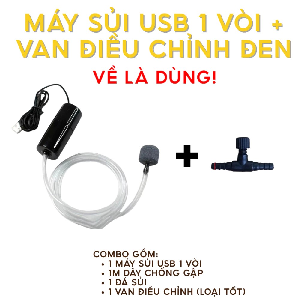 Máy Sủi Oxy 1/2 Vòi Cổng USB Cho Hồ Cá, Bể Cá Thuỷ Sinh