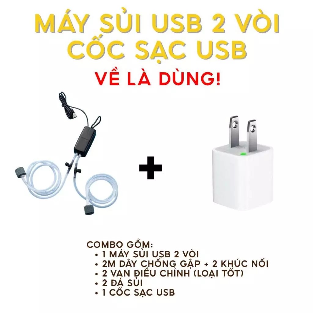 Máy Sủi Oxy 1/2 Vòi Cổng USB Cho Hồ Cá, Bể Cá Thuỷ Sinh