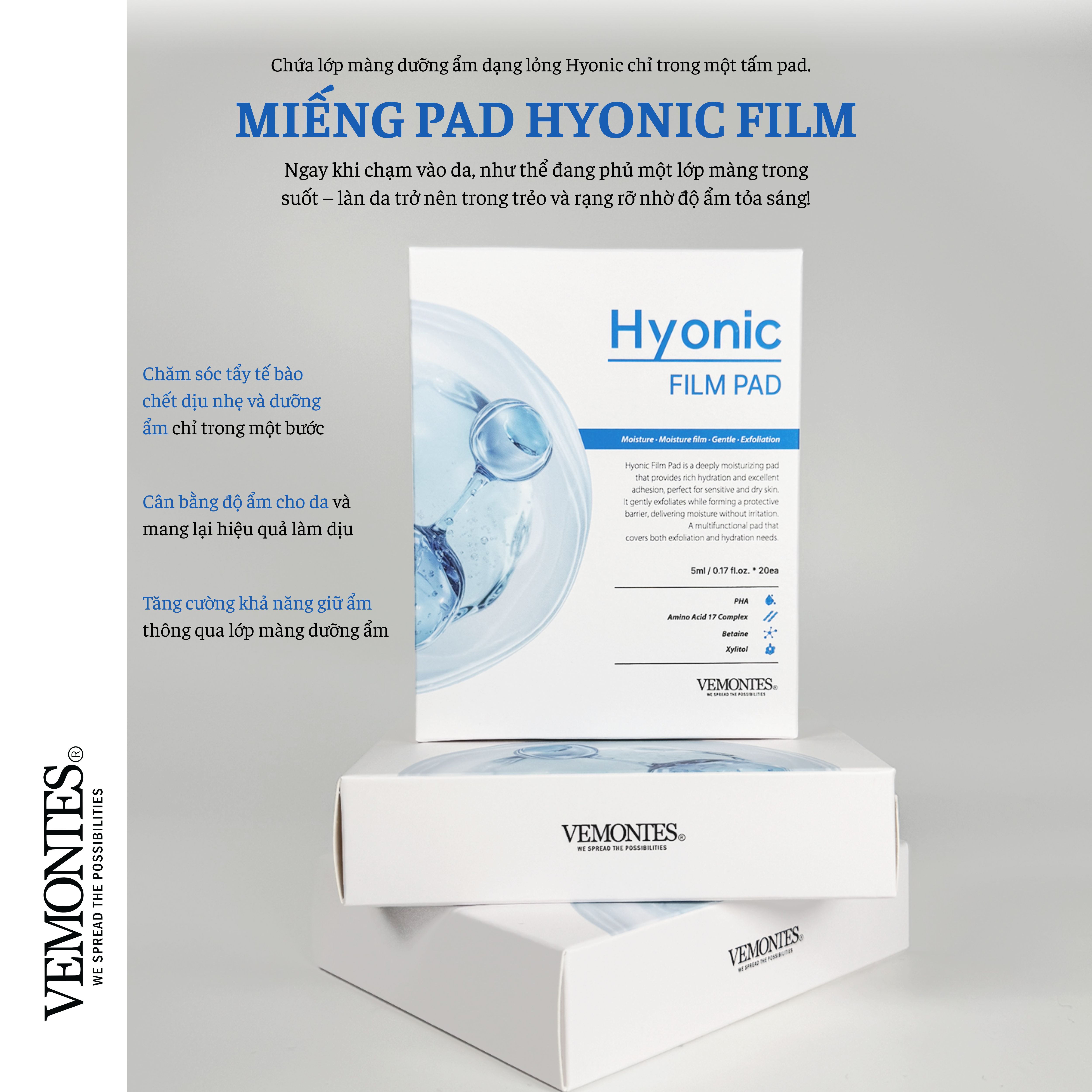 Pad dưỡng ẩm, phục hồi, tẩy da chết dịu nhẹ cho da nhạy cảm HYCCINE HYONIC FILM PAD