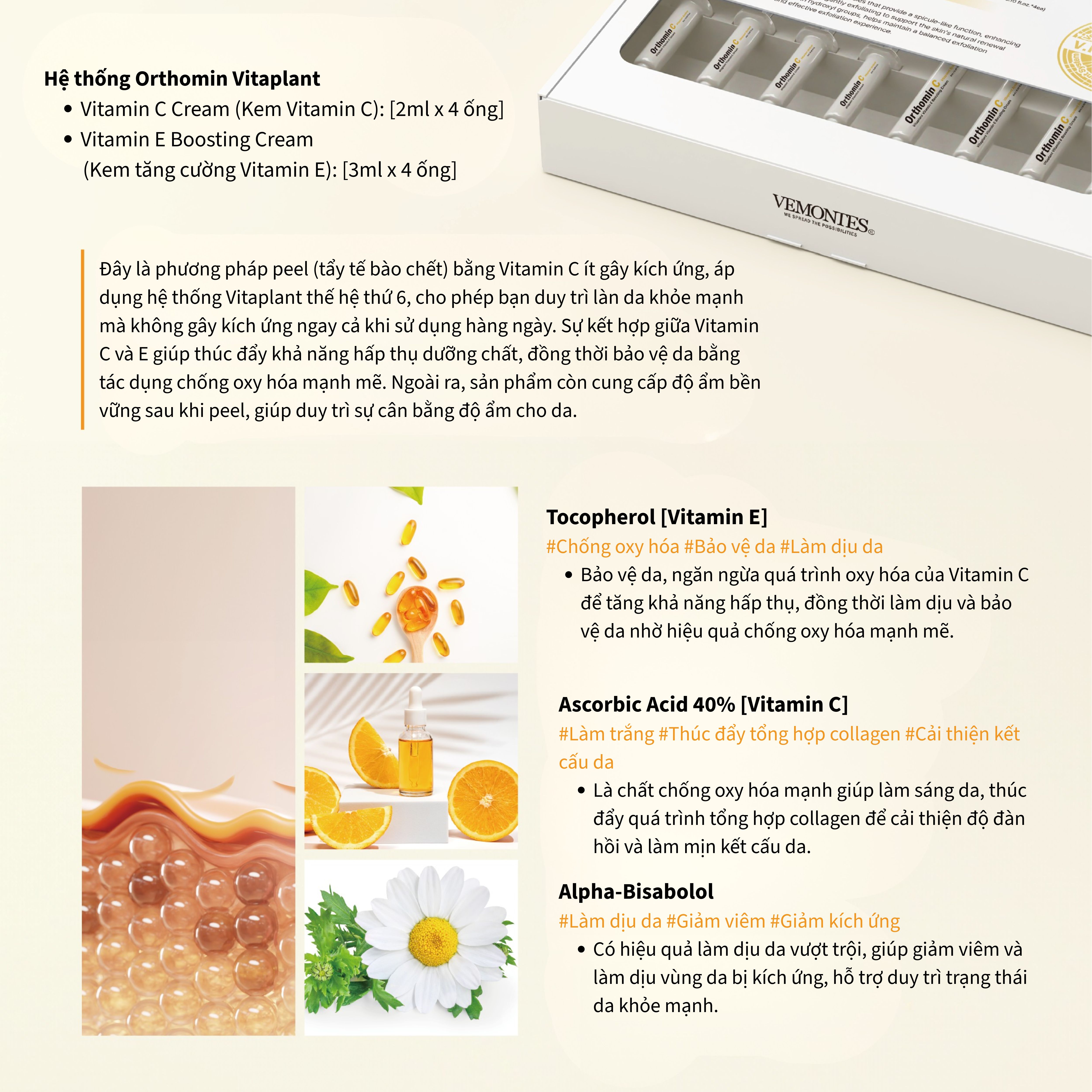 Liệu trình làm sáng da chuyên sâu và tái tạo làn da cao cấp Vitamin C 40% chuẩn spa VEMONTES ORTHOMIN C VITAPLANT KIT