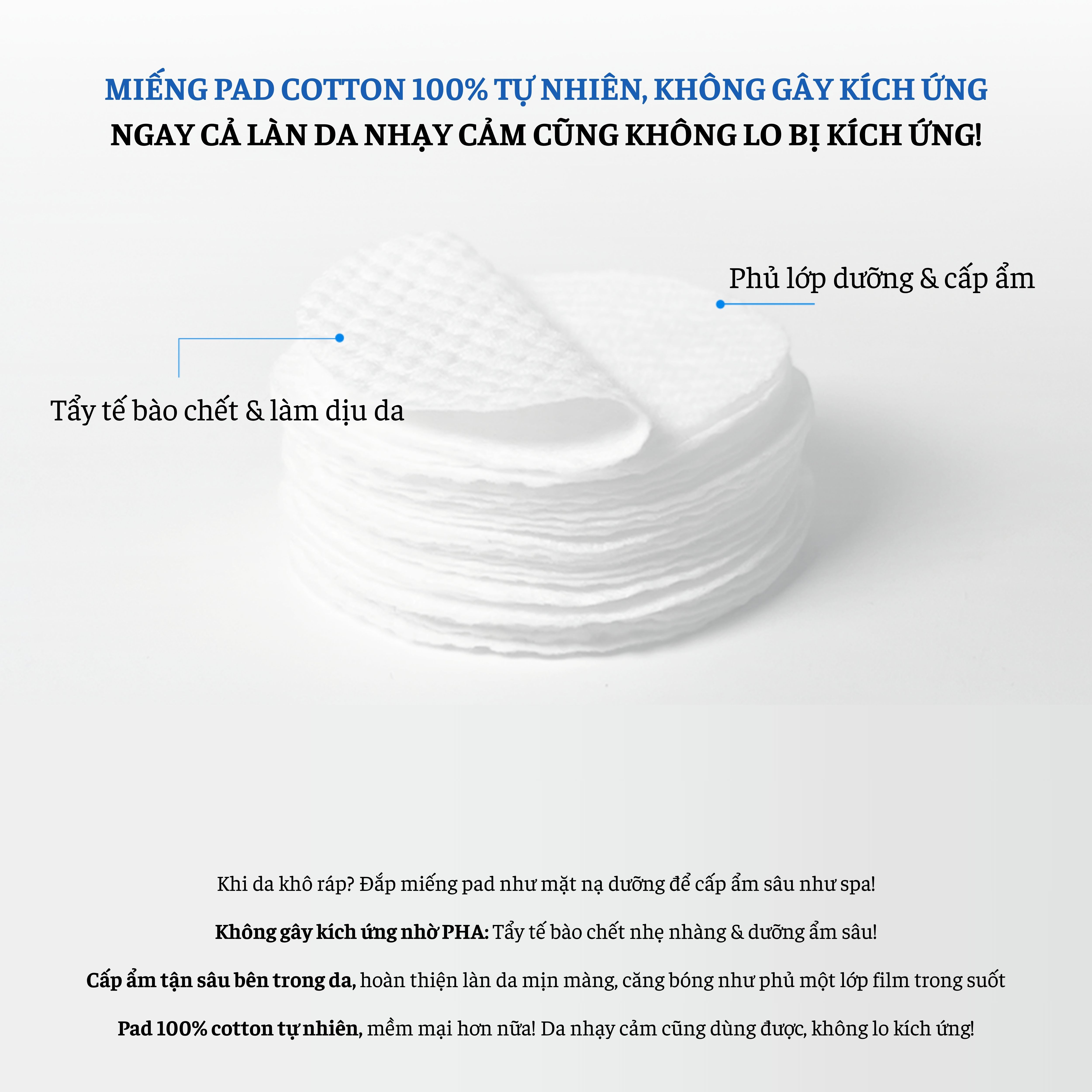 Pad dưỡng ẩm, phục hồi, tẩy da chết dịu nhẹ cho da nhạy cảm HYCCINE HYONIC FILM PAD