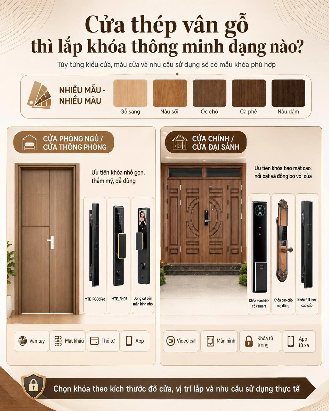 CỬA THÉP VÂN GỖ THÌ LẮP KHÓA THÔNG MINH DẠNG NÀO?