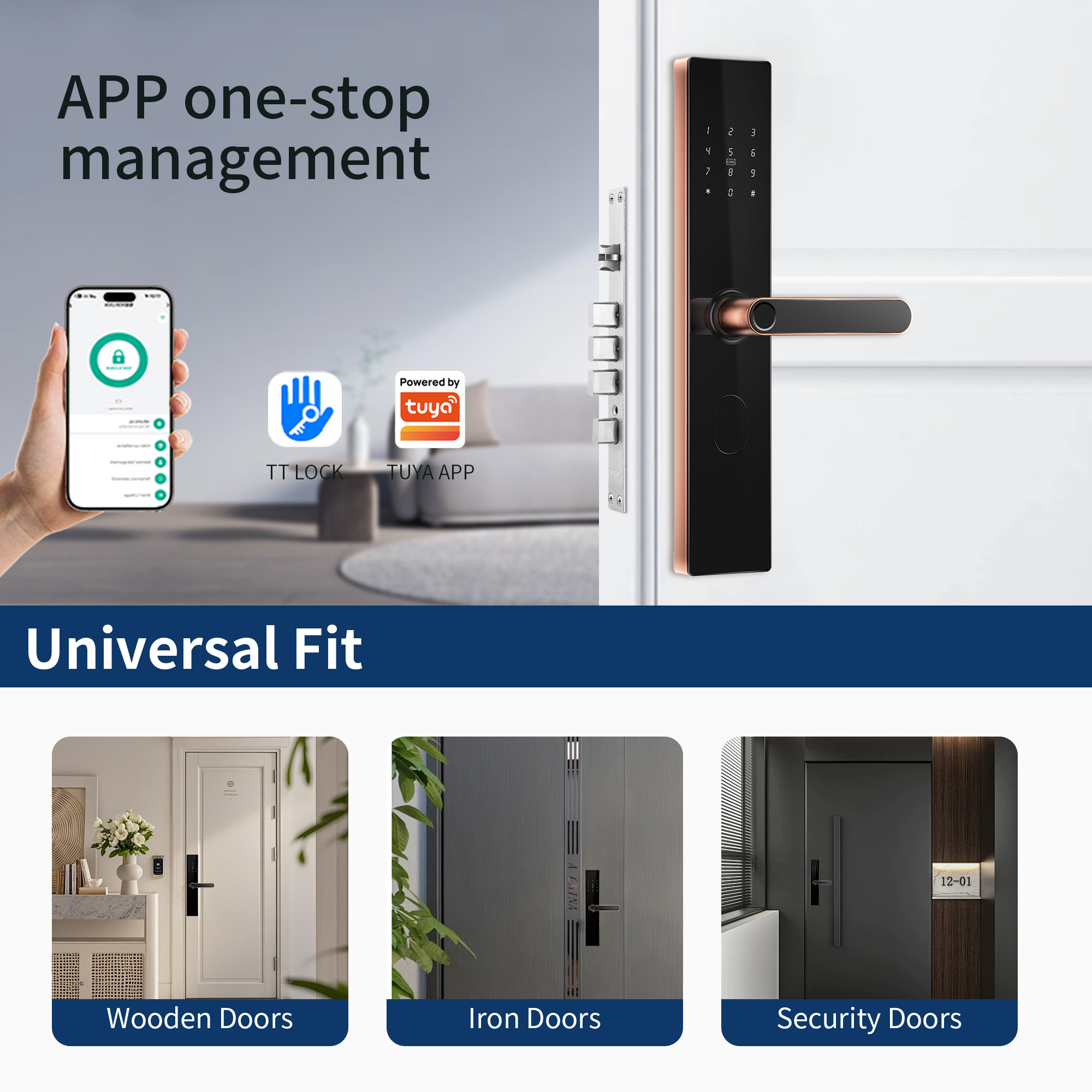 Khóa cửa thông minh vân tay phối kim loại cho cửa chính hiện đại Locktek F18-TTlock