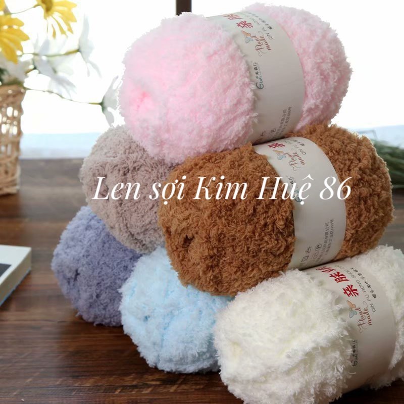 Len bông xù lông cừu siêu mềm mịn, màu siêu đẹp ( cuộn 50g)