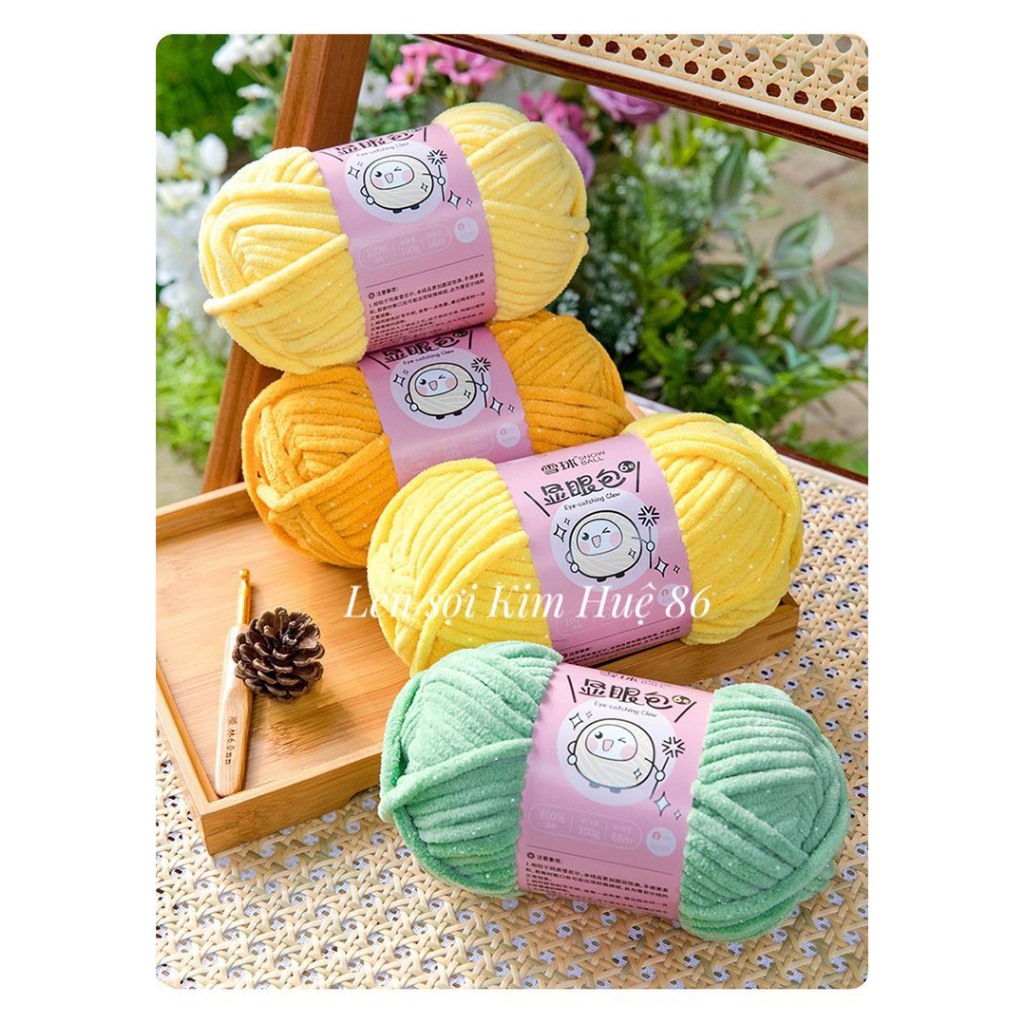 Len nhung mèo kim tuyến Bling Bling cỡ sợi 6mm cuộn 100g