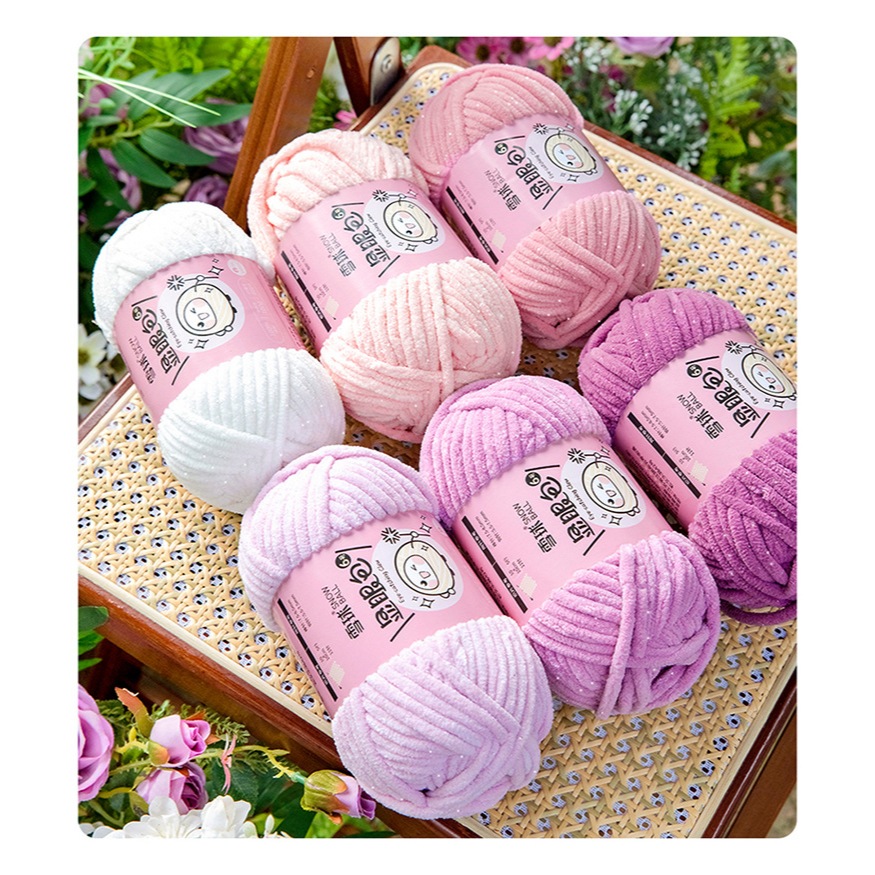 Len nhung mèo kim tuyến Bling Bling cỡ sợi 6mm cuộn 100g