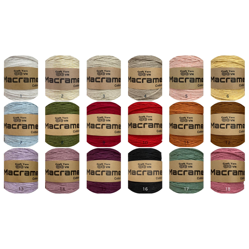 Sợi Macrame Cotton cỡ sợi 3mm dùng để trang trí, làm túi xách handmade