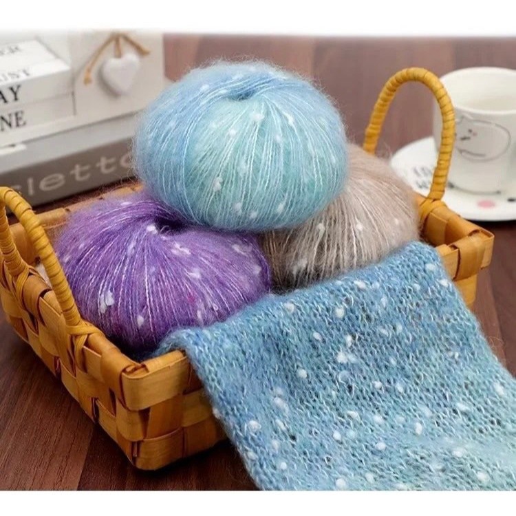 Len Mohair bông tuyết màu cầu vồng cuộn 50g