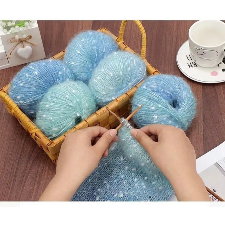 Len Mohair bông tuyết màu cầu vồng cuộn 50g