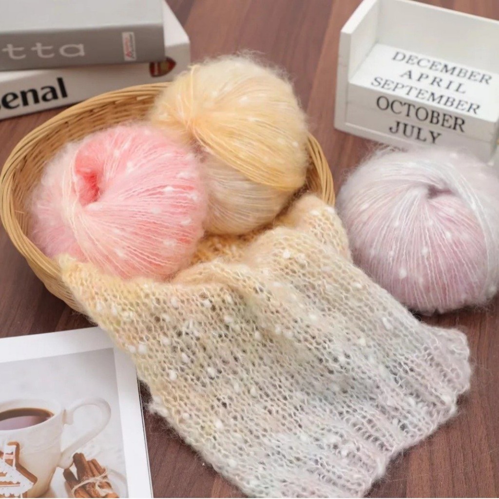 Len Mohair bông tuyết màu cầu vồng cuộn 50g