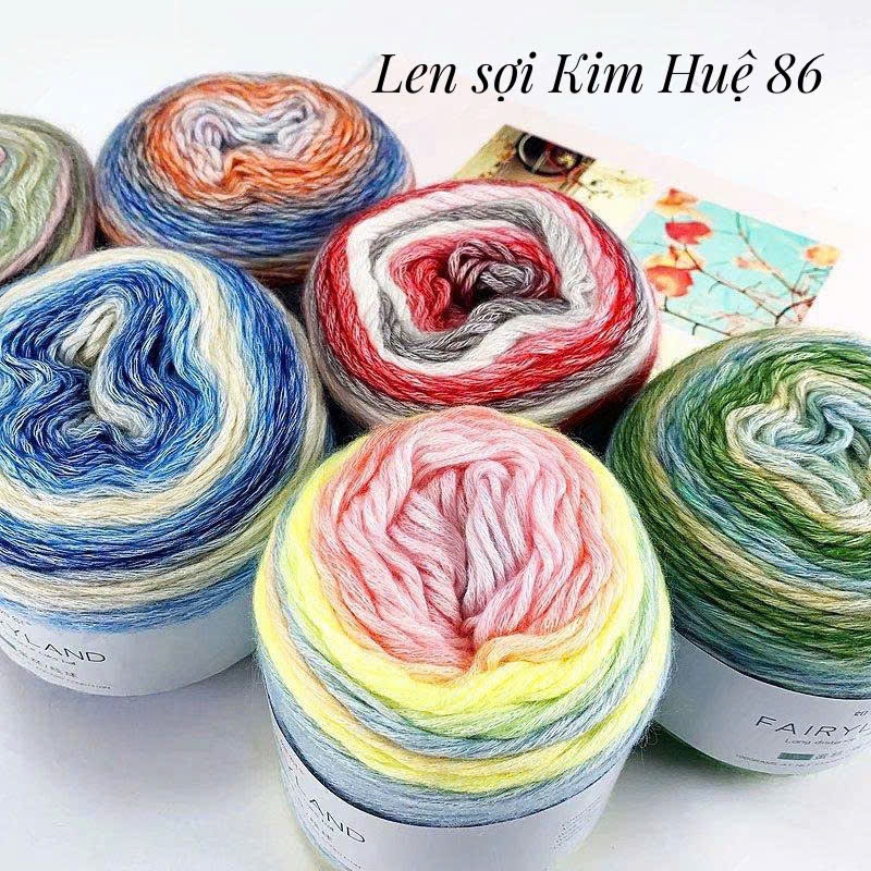 Len Mohair cầu vồng sợi to 2,5mm nhiều màu sắc cuộn 100g