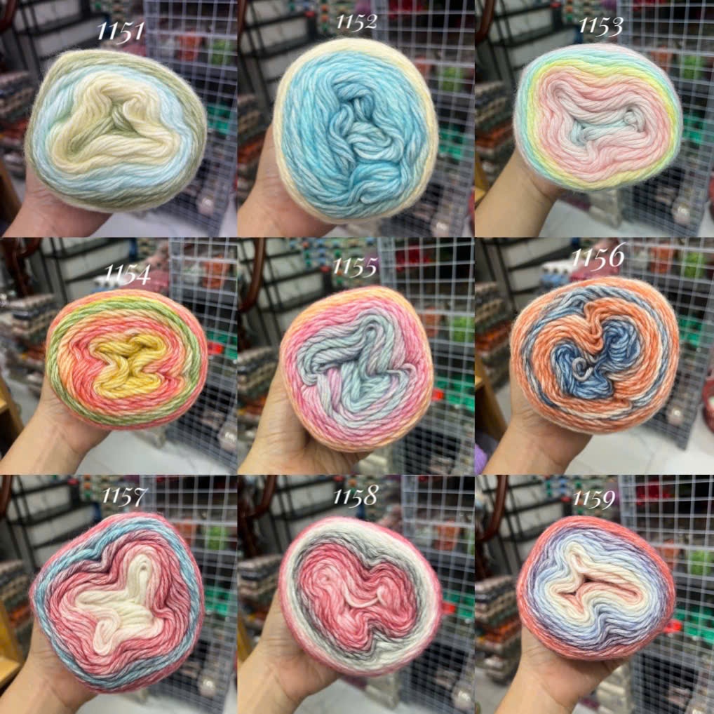 Len Mohair cầu vồng sợi to 2,5mm nhiều màu sắc cuộn 100g