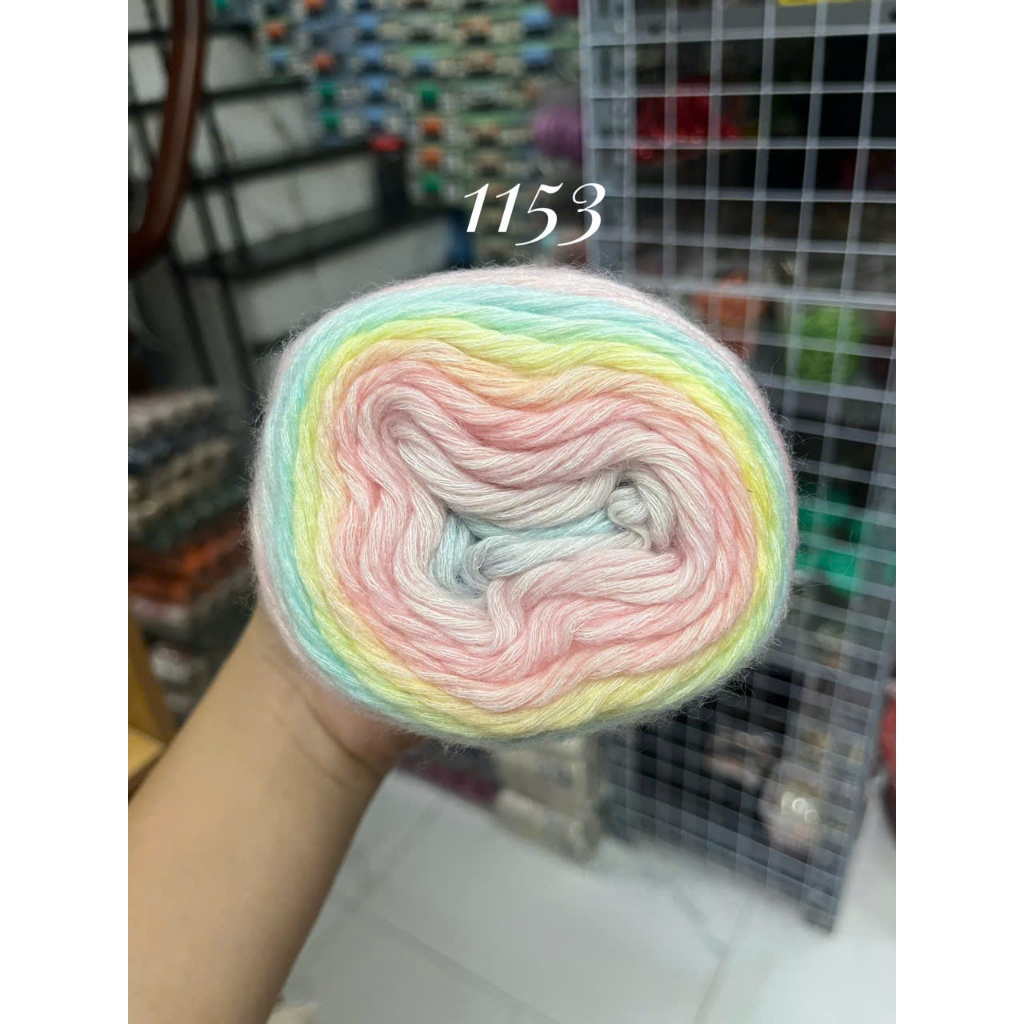 Len Mohair cầu vồng sợi to 2,5mm nhiều màu sắc cuộn 100g