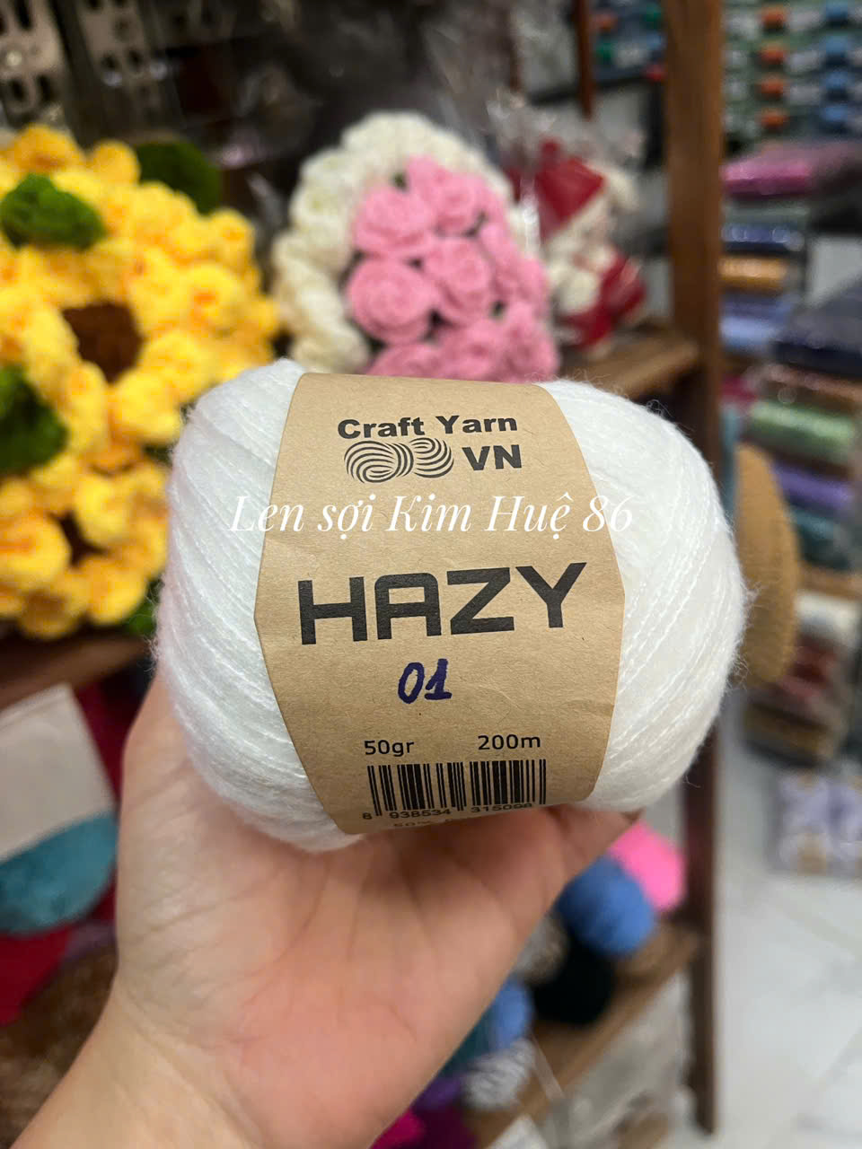 Len Mohair Hazy đan móc khăn, áo, mũ cuộn 50g