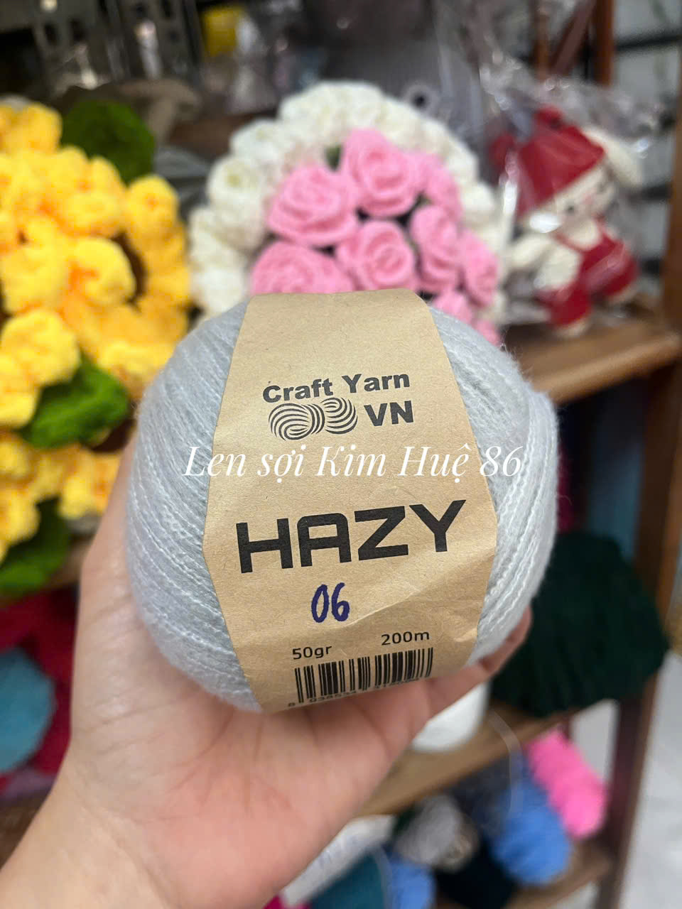 Len Mohair Hazy đan móc khăn, áo, mũ cuộn 50g