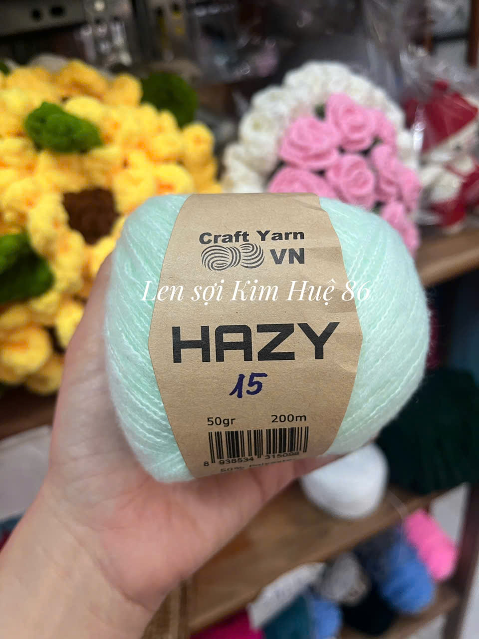 Len Mohair Hazy đan móc khăn, áo, mũ cuộn 50g