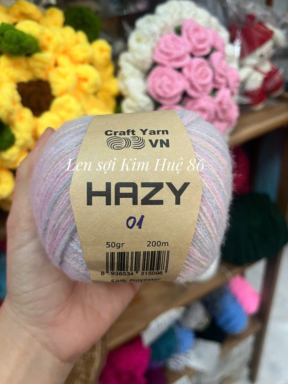 Len Mohair Hazy đan móc khăn, áo, mũ cuộn 50g
