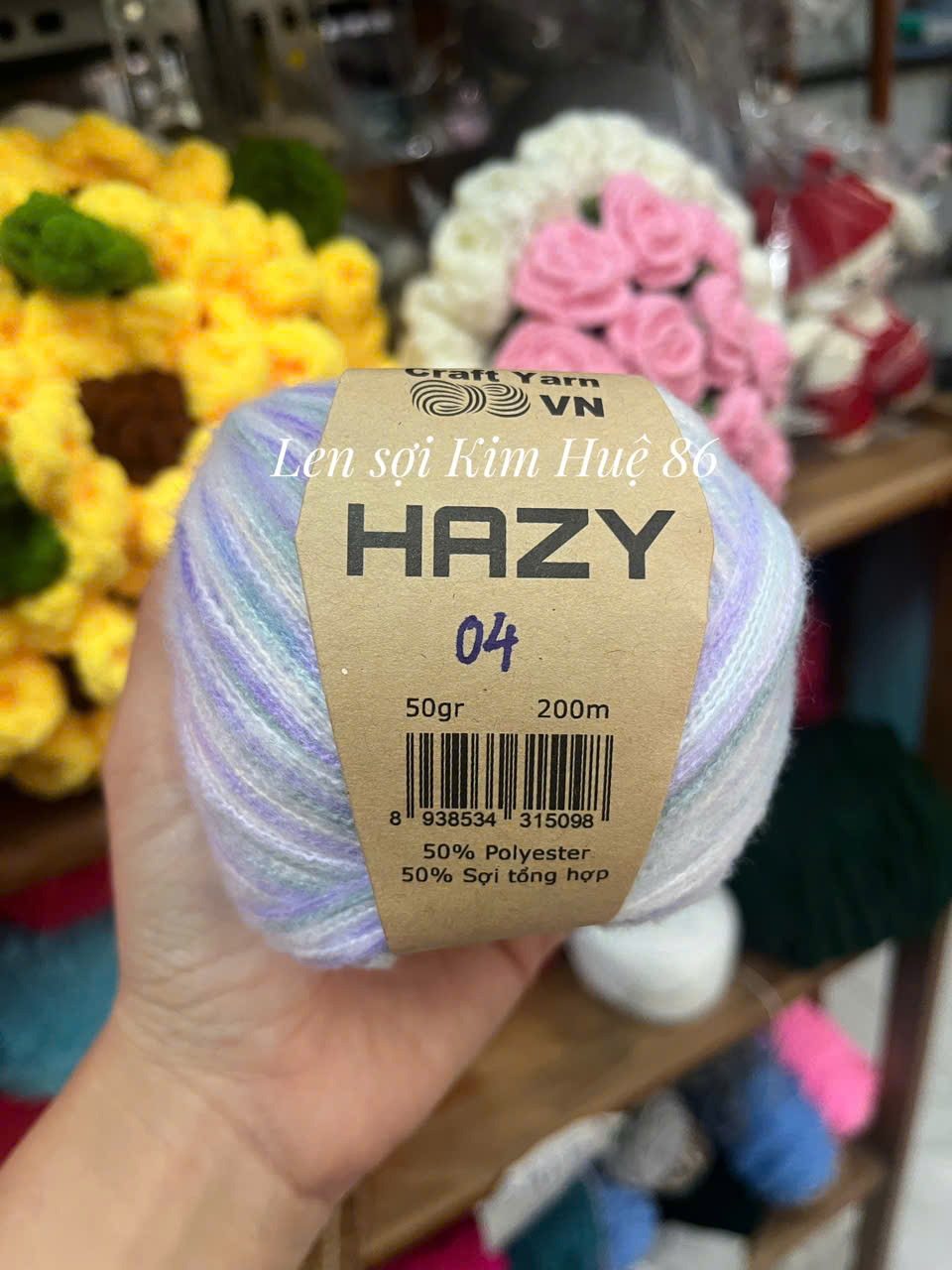 Len Mohair Hazy đan móc khăn, áo, mũ cuộn 50g