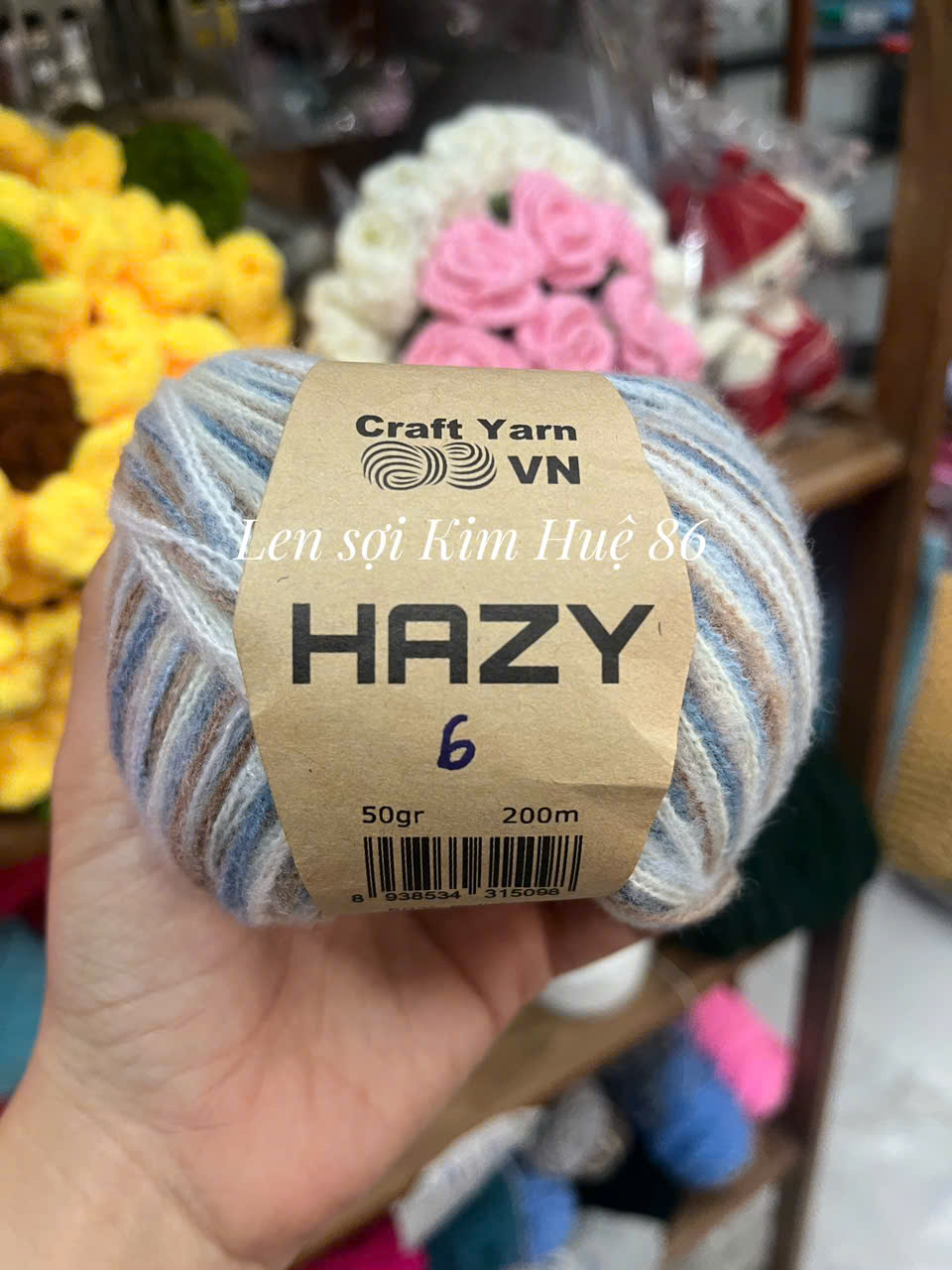 Len Mohair Hazy đan móc khăn, áo, mũ cuộn 50g