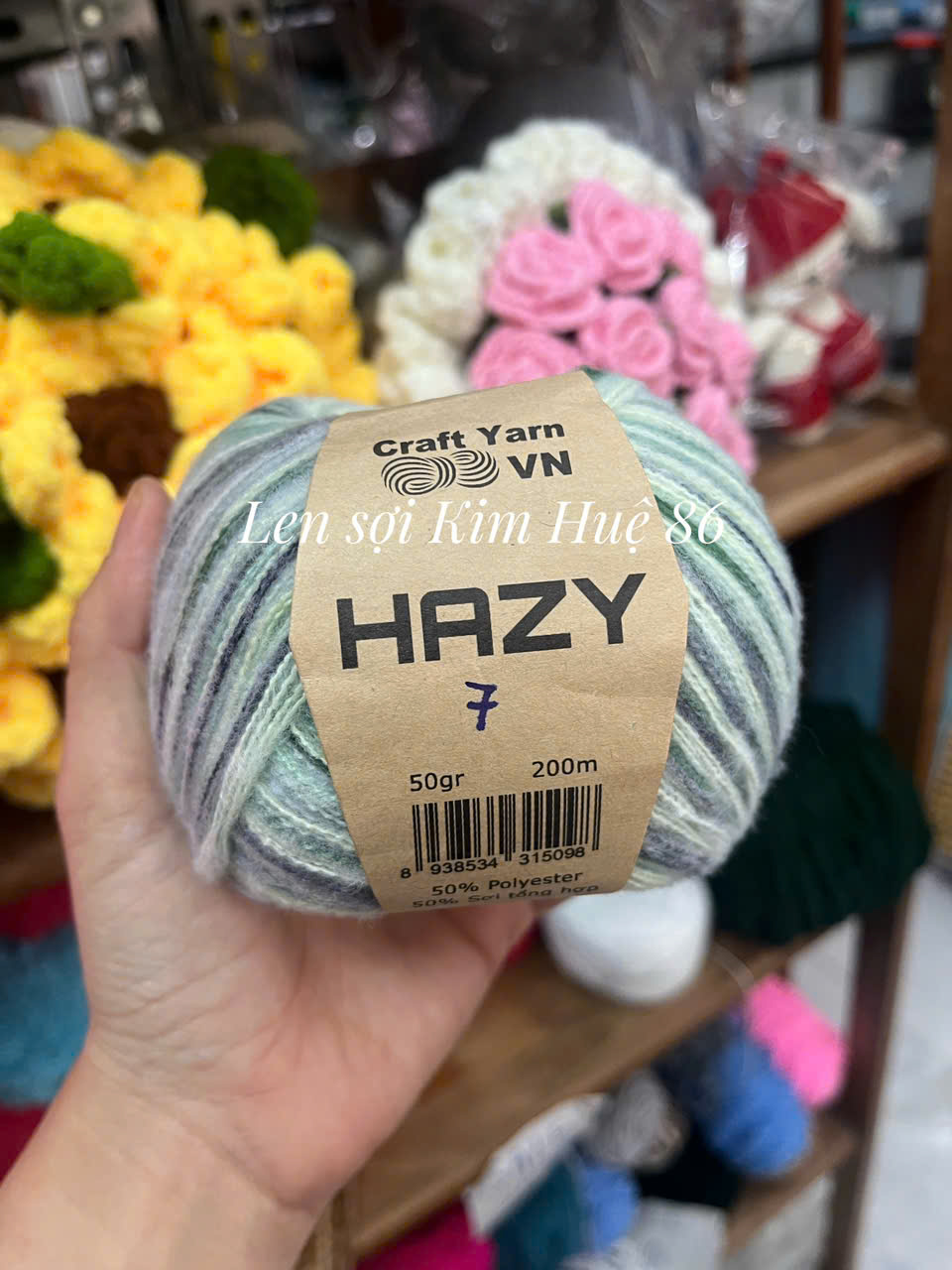 Len Mohair Hazy đan móc khăn, áo, mũ cuộn 50g
