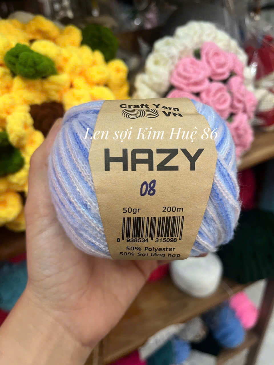 Len Mohair Hazy đan móc khăn, áo, mũ cuộn 50g