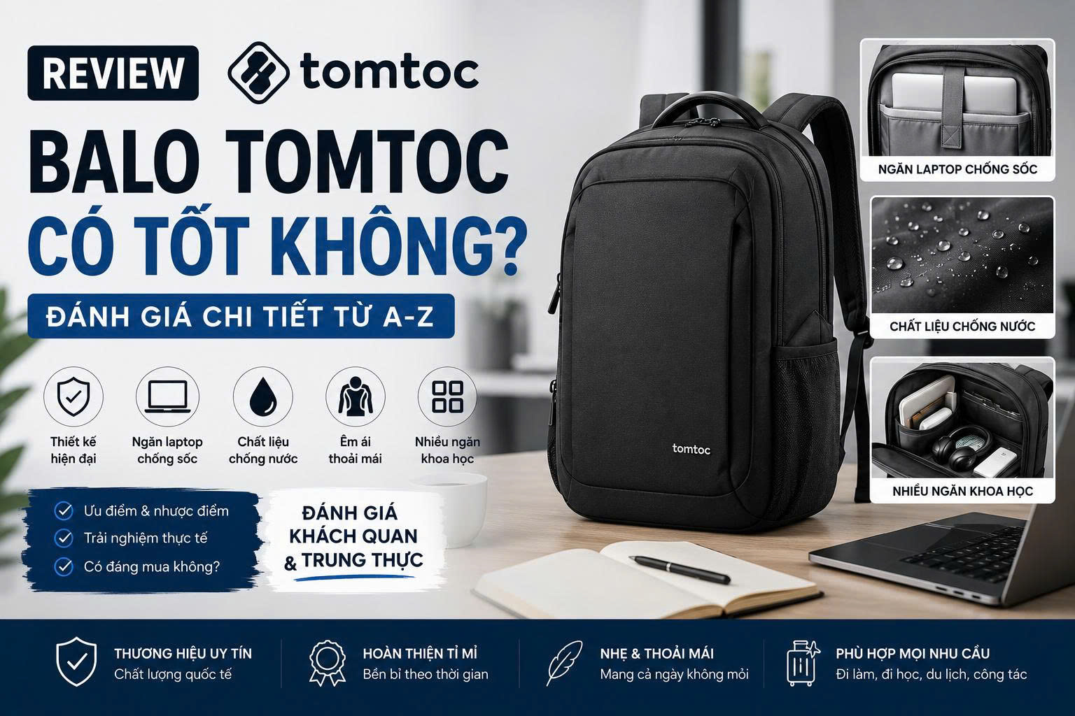 Review Balo Tomtoc Có Tốt Không? Đánh Giá Chi Tiết Từ A-Z