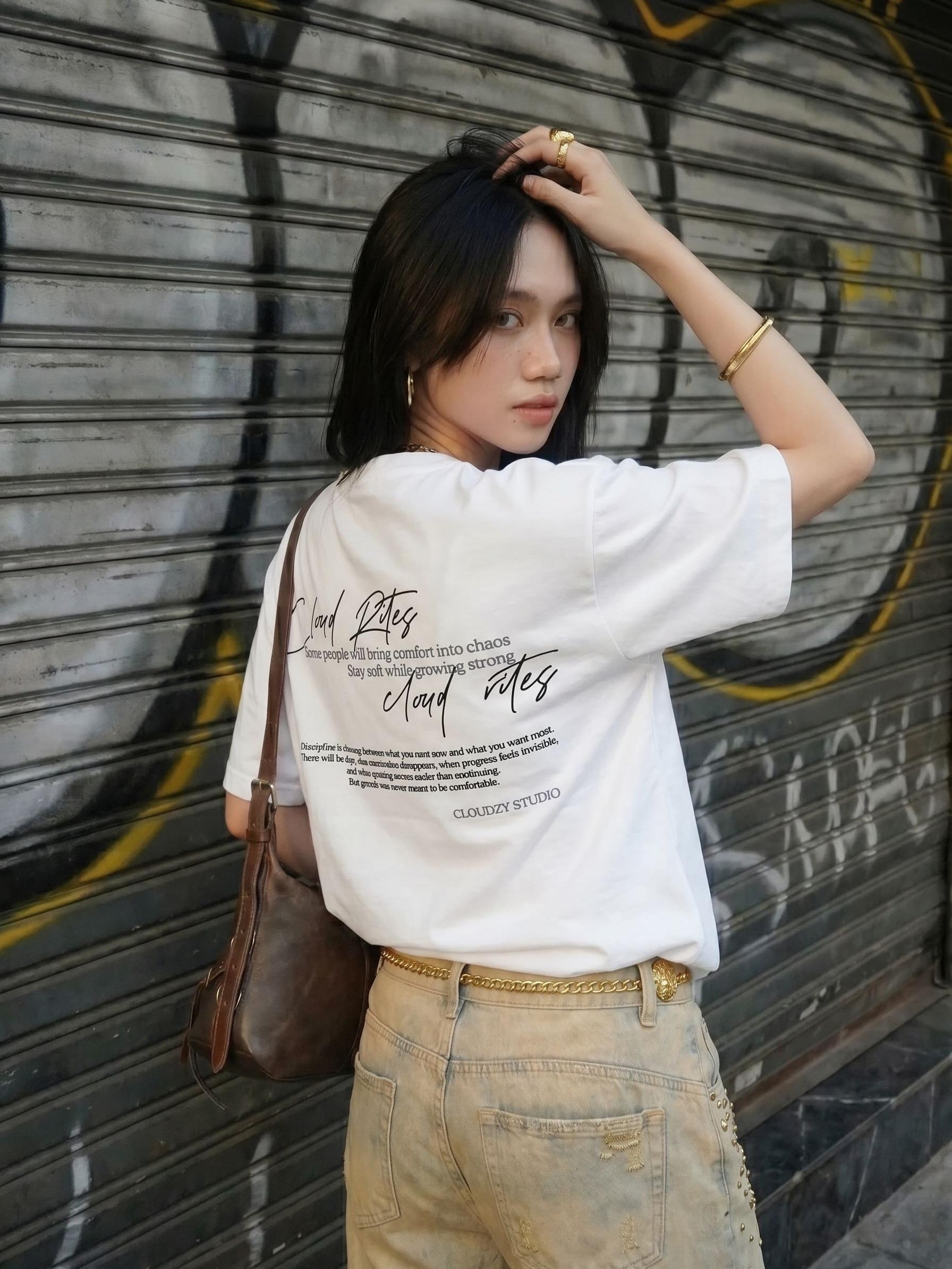 Áo thun boxy CLOUDZY in chữ ký cotton 250gsm dày dặn áo phông nam nữ form rộng hồng nâu đỏ unisex streetwear RITE