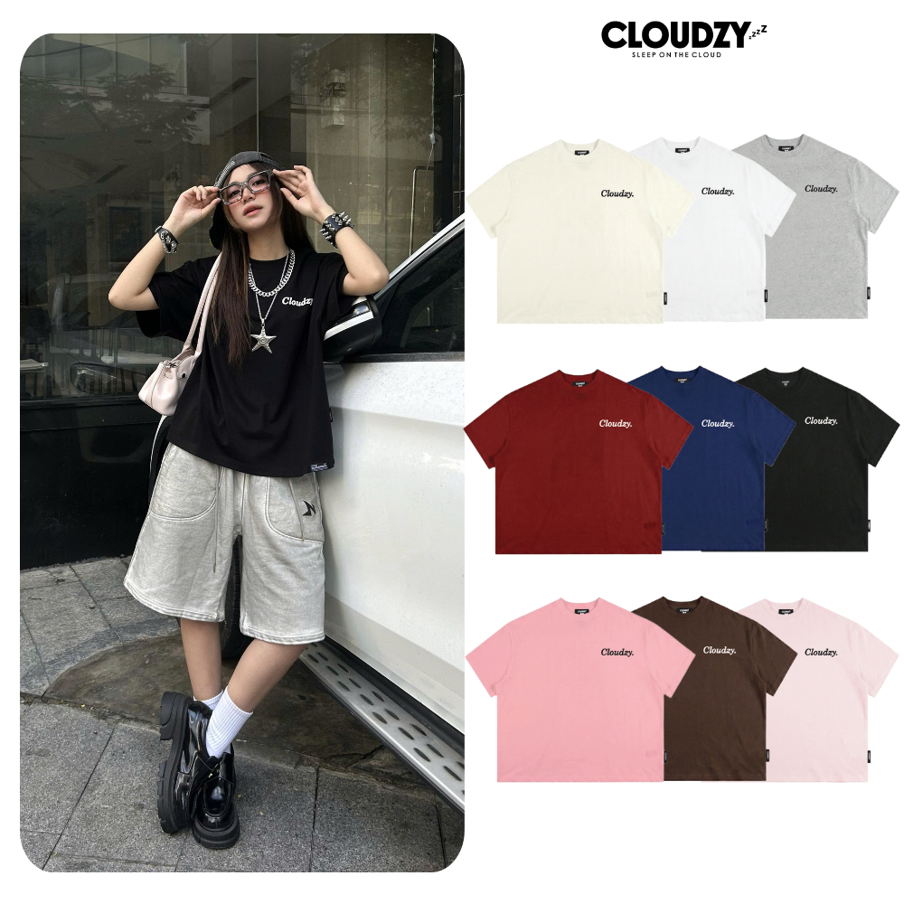 Áo thun boxy CLOUDZY phong cách streetwear in chữ ký 100% cotton 250GSM dày dặn áo phông boxy nam nữ BOX CORE
