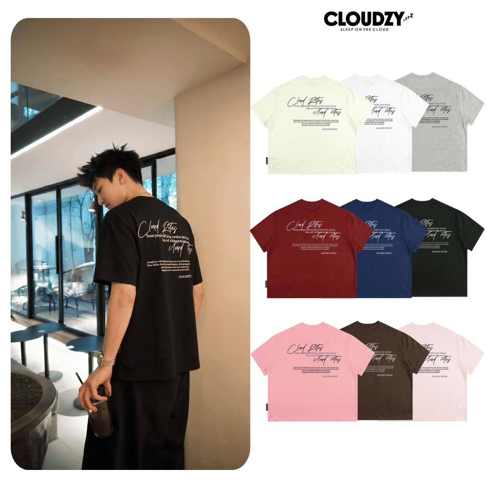 Áo thun boxy CLOUDZY in chữ ký cotton 250gsm dày dặn áo phông nam nữ form rộng hồng nâu đỏ unisex streetwear RITE