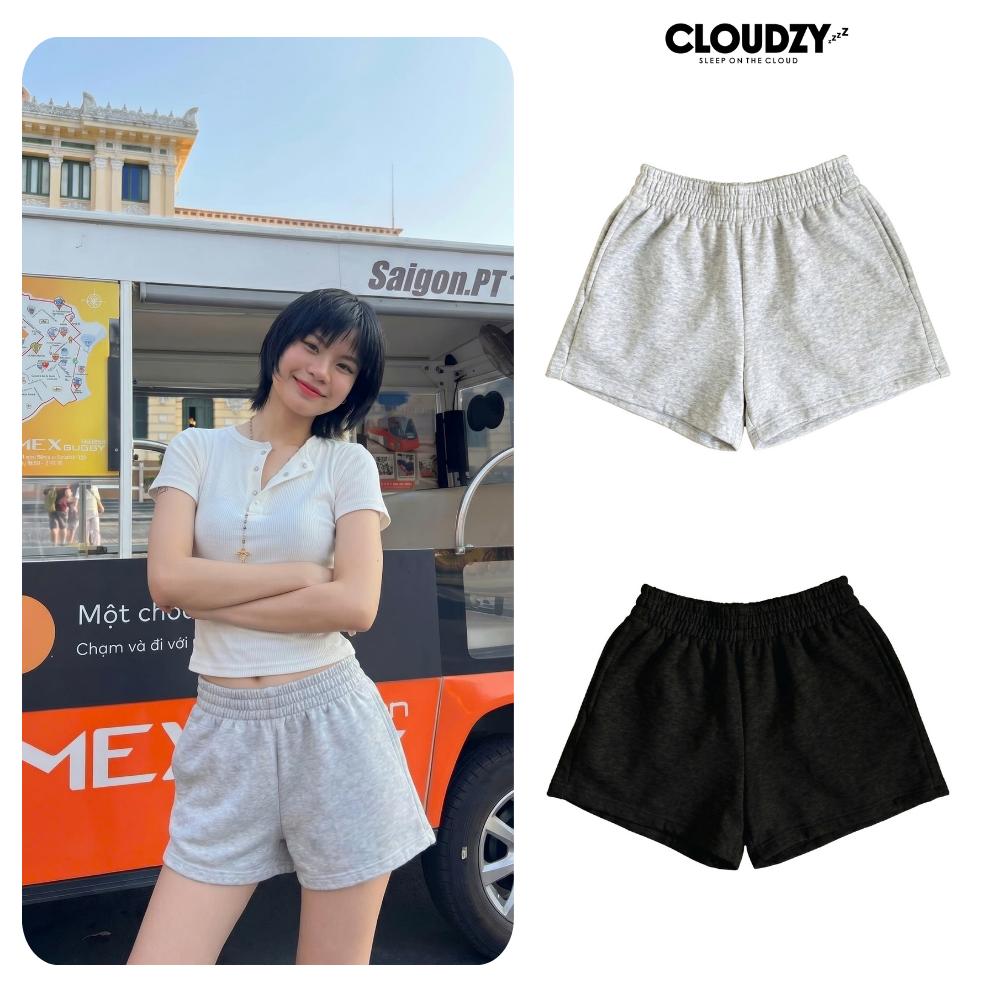 [NEW] Quần short nữ CLOUDZY chất nỉ 2 da cạp chun dày dặn quần đùi nữ nam form rộng unisex đi học thể thao basic xám đen