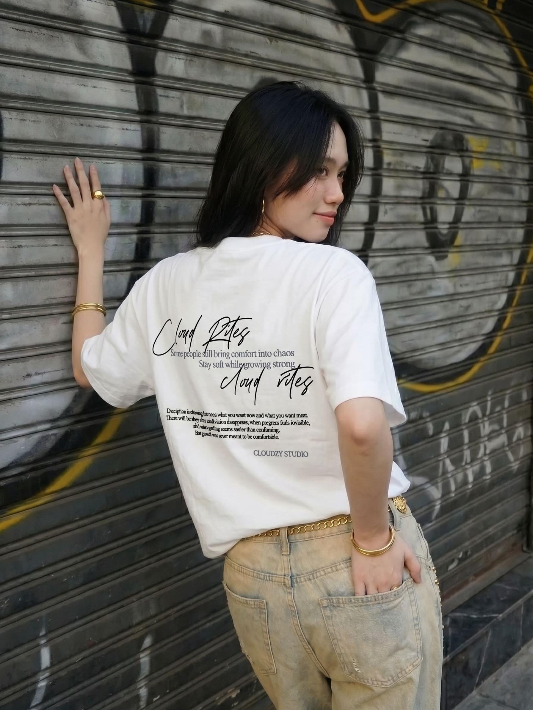 Áo thun boxy CLOUDZY in chữ ký cotton 250gsm dày dặn áo phông nam nữ form rộng hồng nâu đỏ unisex streetwear RITE