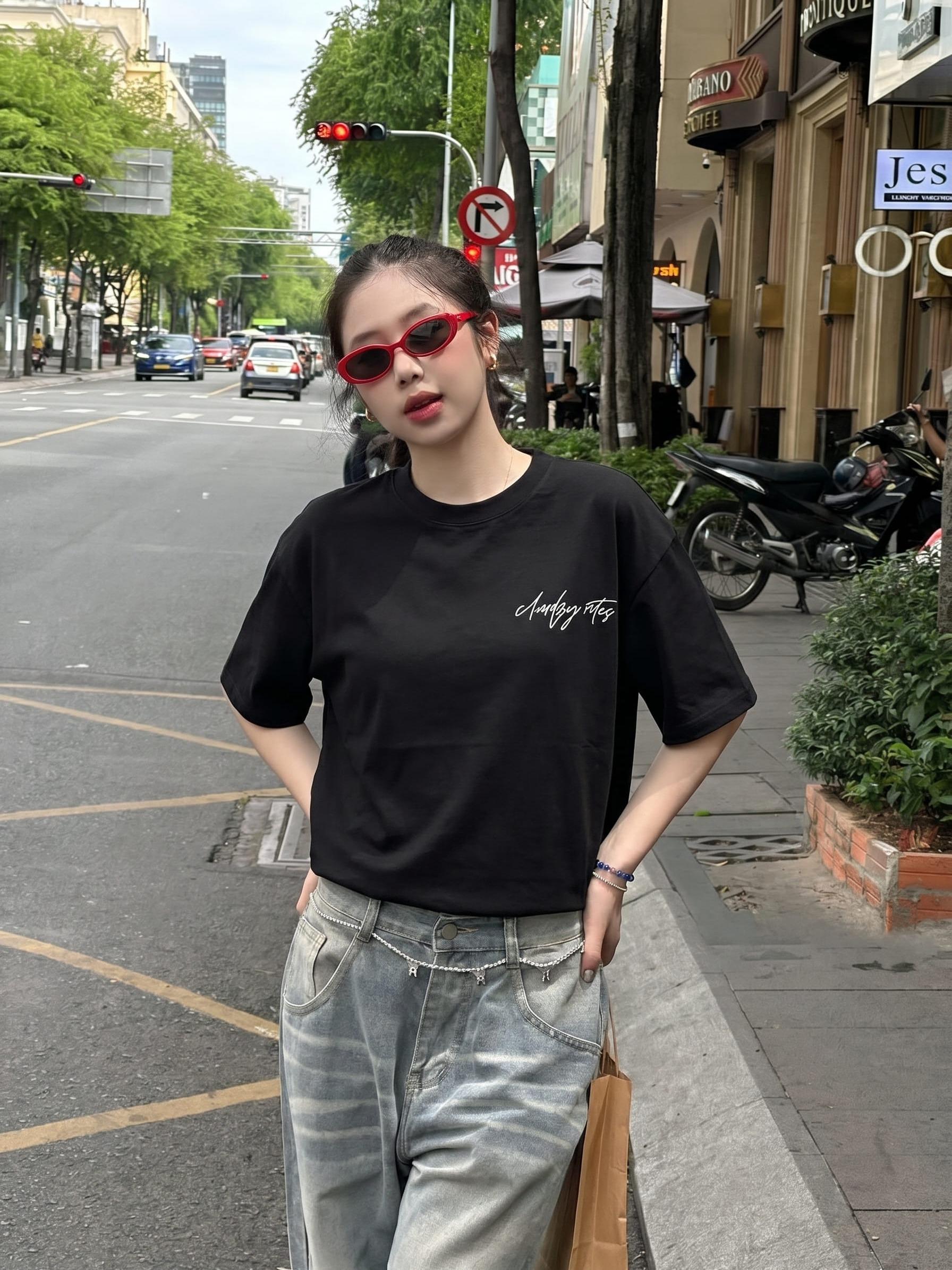 Áo thun boxy CLOUDZY in chữ ký cotton 250gsm dày dặn áo phông nam nữ form rộng hồng nâu đỏ unisex streetwear RITE