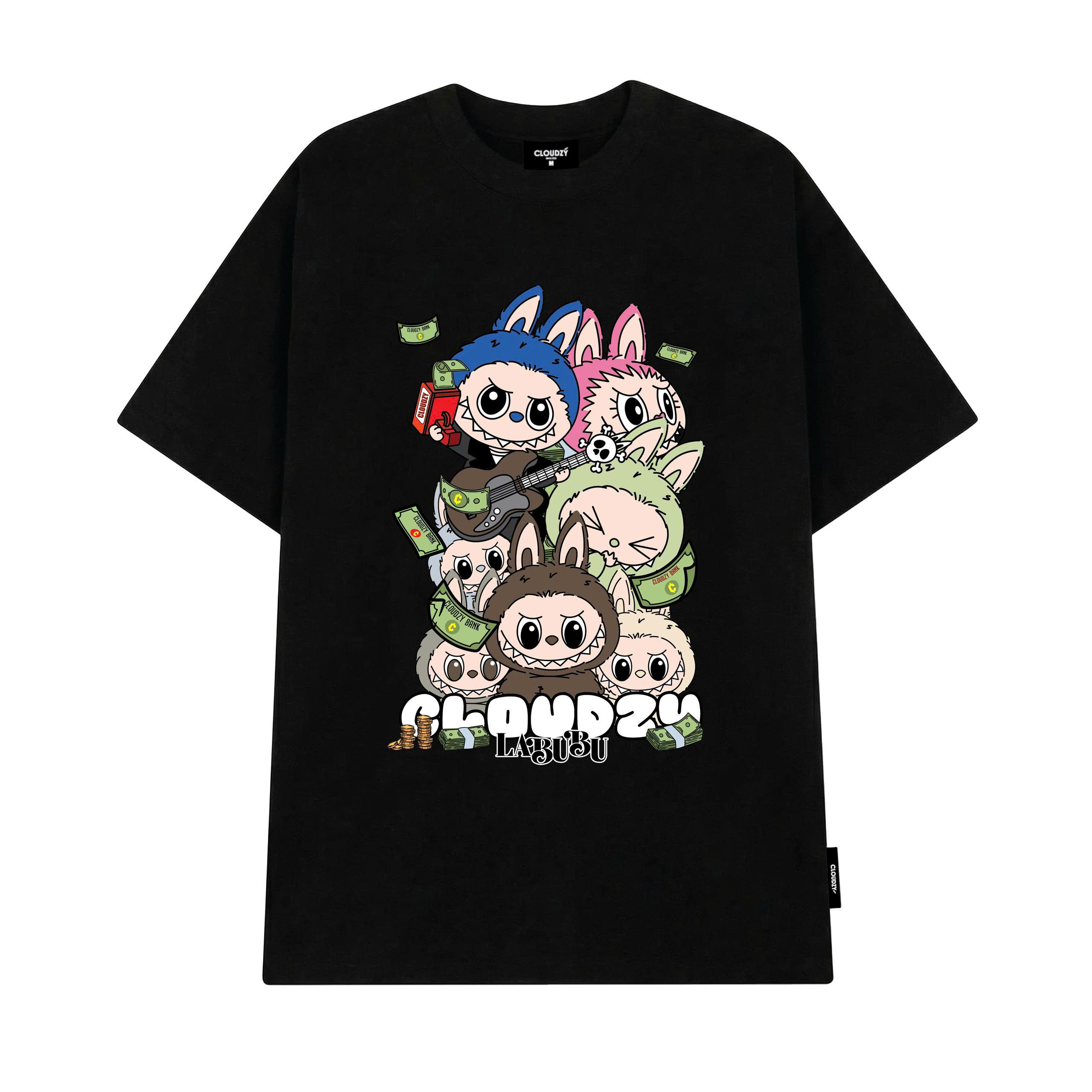 Áo thun nữ nam labubu local brand CLOUDZY unisex tay lỡ phông form rộng cổ tròn đen oversiz MONEY