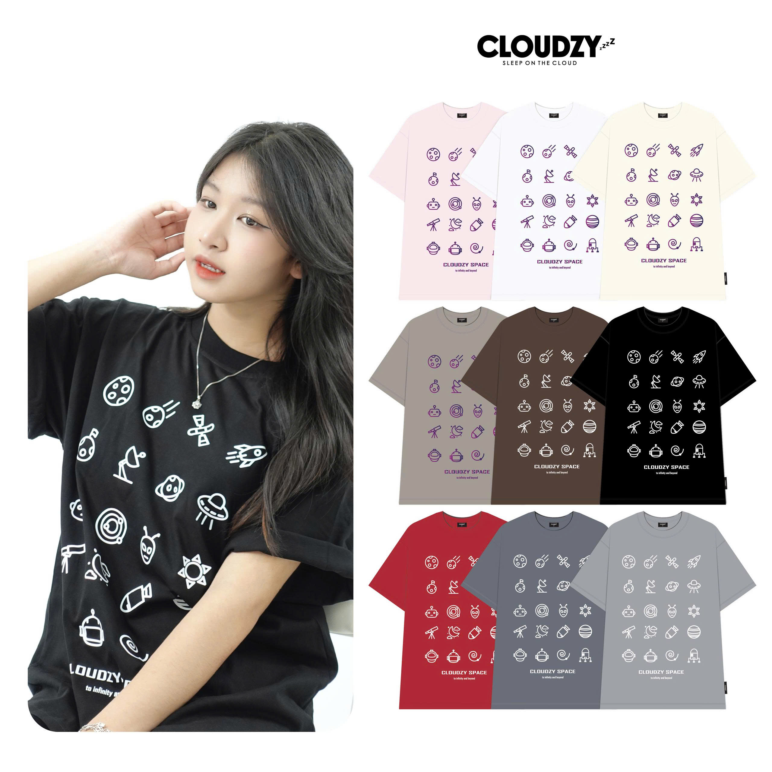 Áo phông nam nữ unisex tay lỡ thun form rộng basic local brand cổ tròn cotton oversize CLOUDZY SPACE