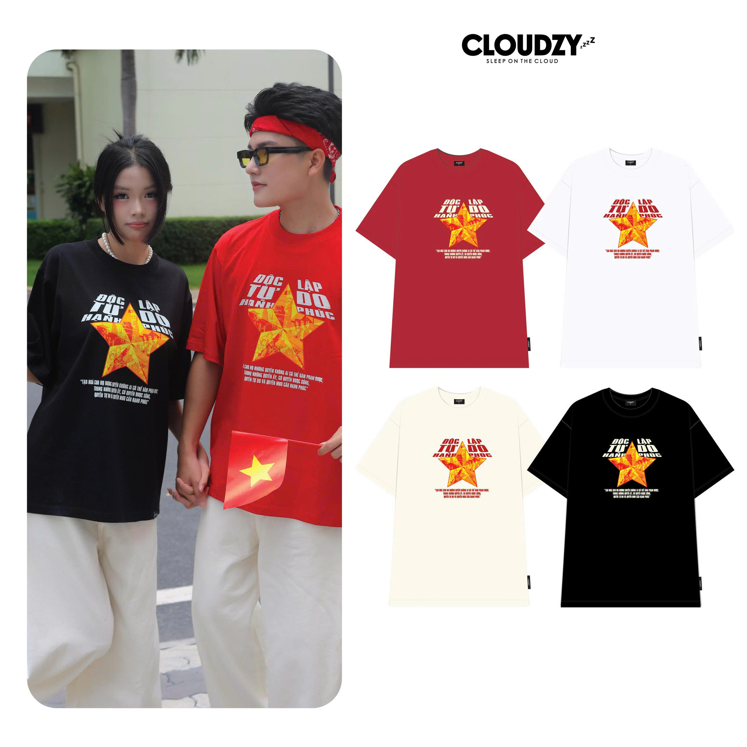 Áo phông unisex nữ nam Việt Nam tay lỡ phông local brand form rộng teen cổ tròn CLOUDZY DA VÀNG