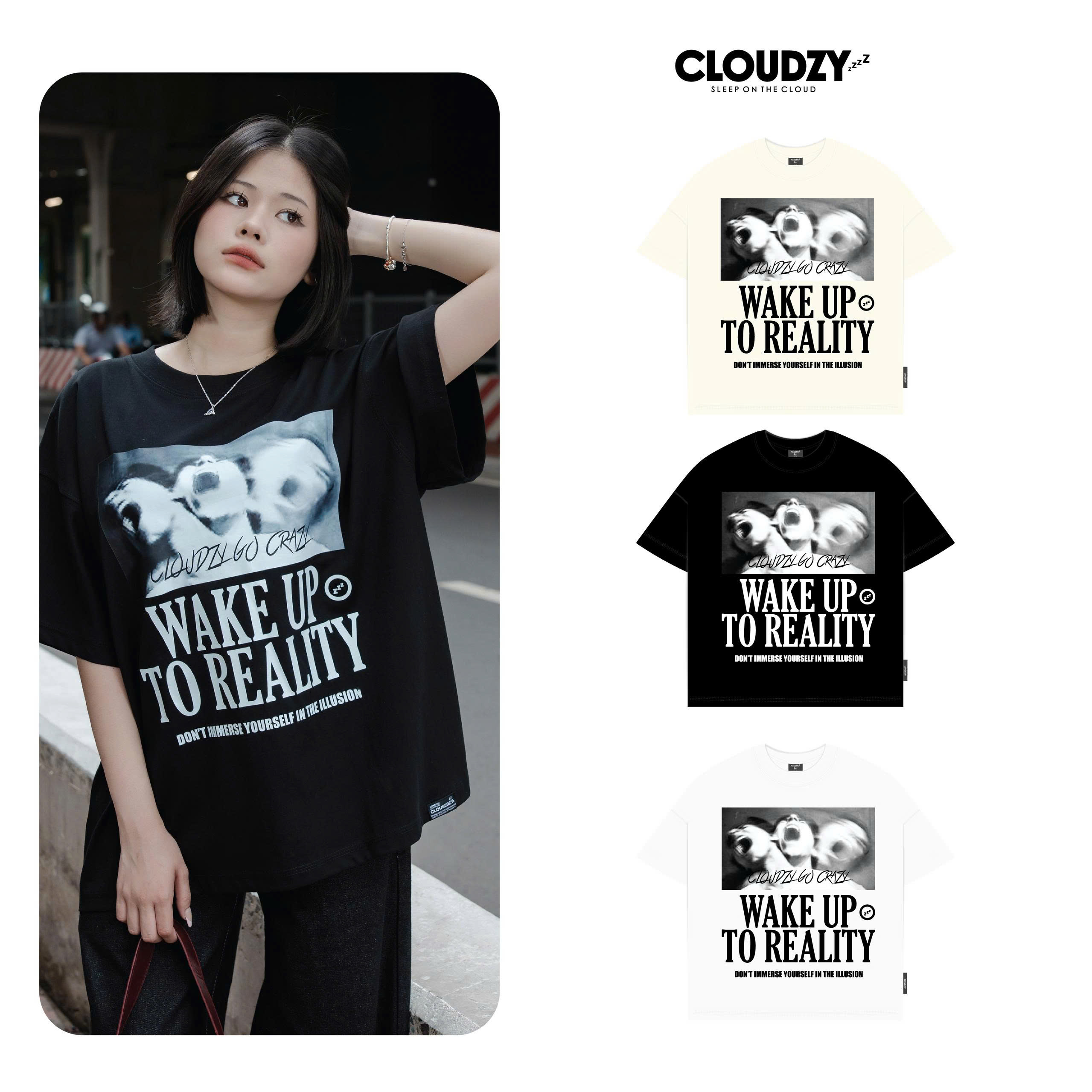 Áo thun boxy nam nữ local brand cloudzy basic unisex phông tay lỡ form boxy cổ tròn oversize REALITY