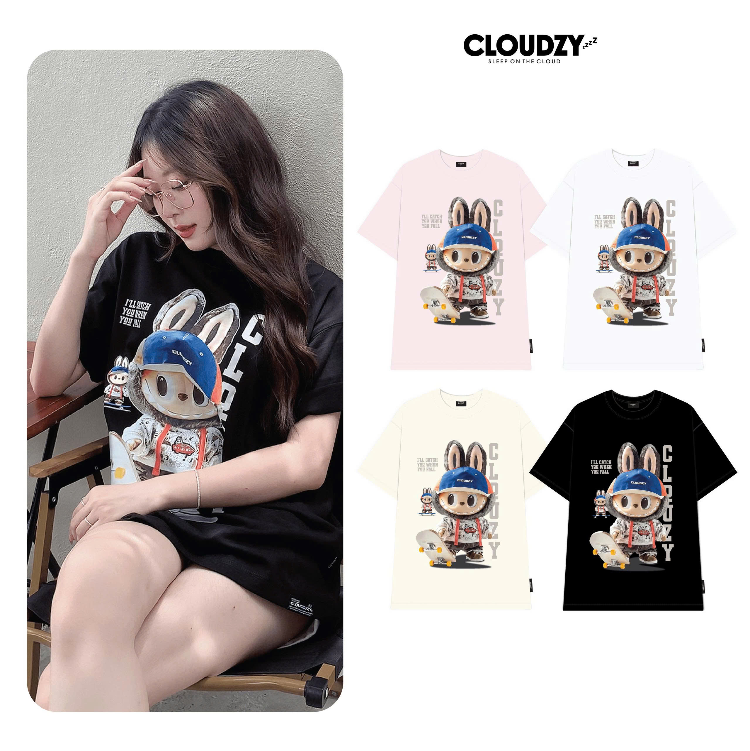 Áo phông nữ nam unisex tay lỡ thun labubu local brand CLOUDZY phong cách trẻ trung oversize SKATE
