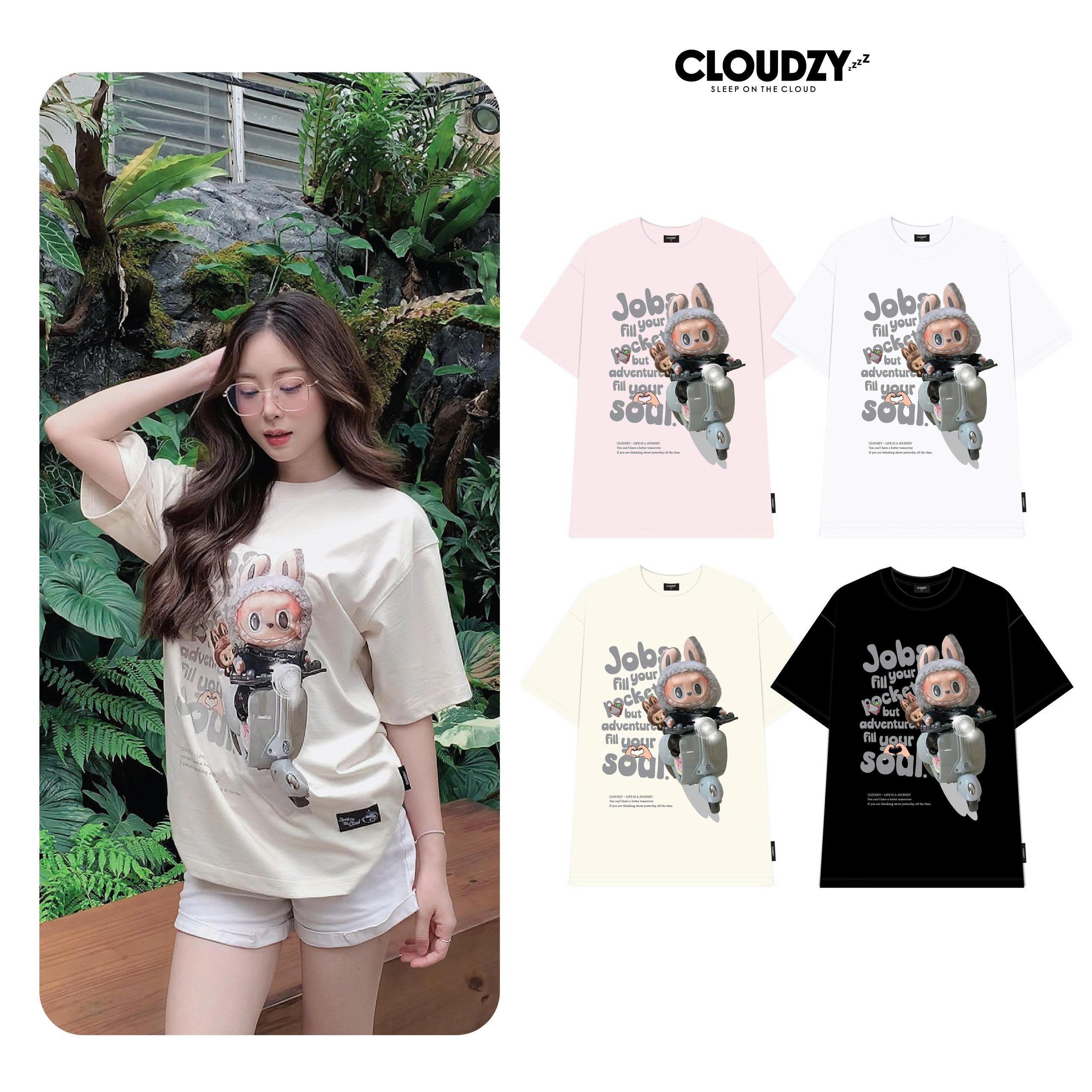 Áo thun nữ nam unisex tay lỡ phông cặp đôi labubu form rộng local brand cổ tròn cotton CLOUDZY BIKE
