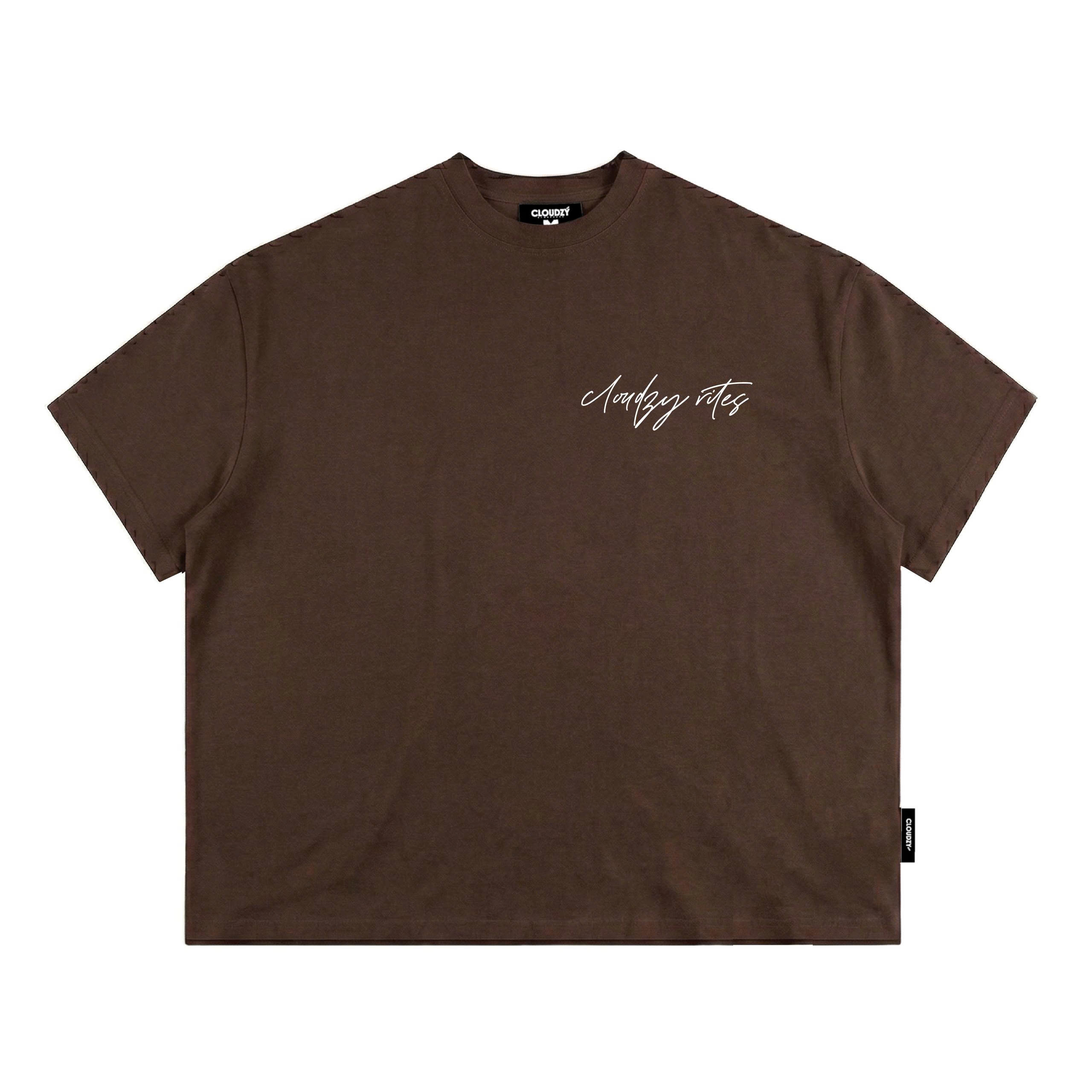 Áo thun boxy CLOUDZY in chữ ký cotton 250gsm dày dặn áo phông nam nữ form rộng hồng nâu đỏ unisex streetwear RITE