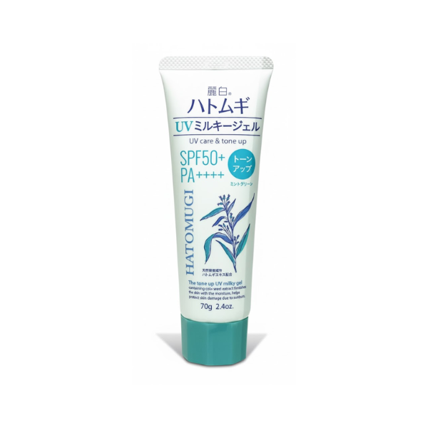 Kem chống nắng Kumano Hatomugi SPF50 + PA ++++ nâng tông, dưỡng ẩm da 70g - xanh bạc hà