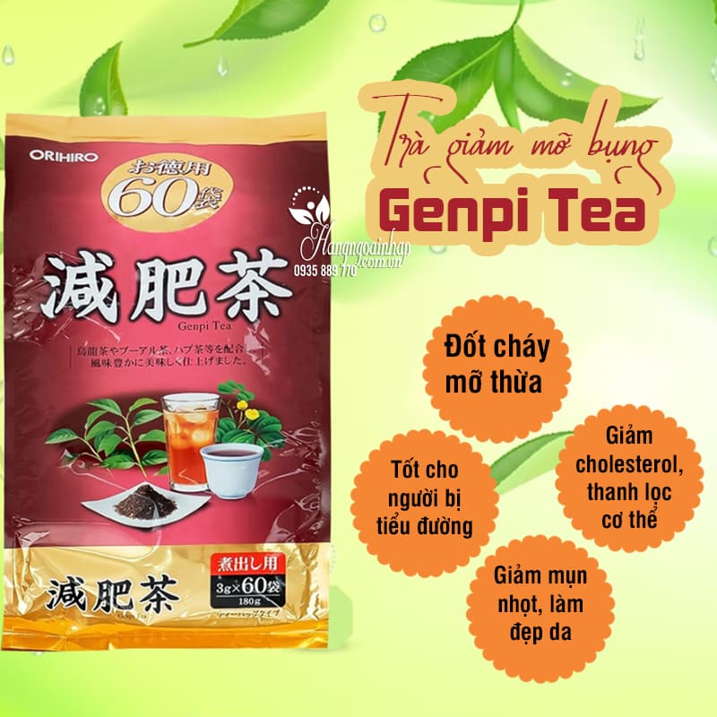 Trà Genpi Orihiro thảo dược giảm mỡ bụng 60 gói - Trà Orihiro