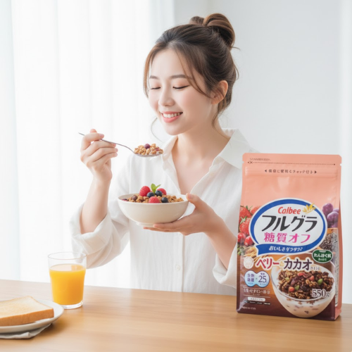 Ngũ cốc Calbee ít đường vị hoa quả và cacao 550g