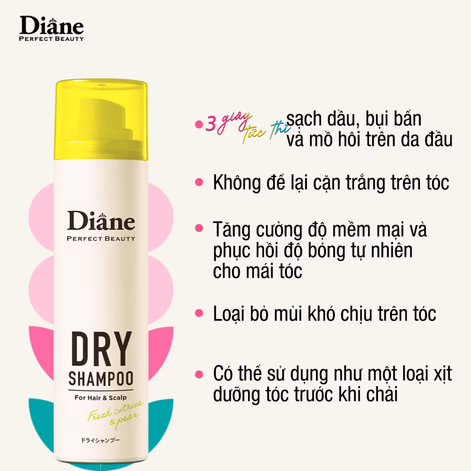 Dầu gội khô Diane Perfect Beauty Dry Shampoo Fresh Citrus & Pear  (Tóc tơi phồng, mềm mại, không bết dính - Hương cam & lê tươi mát)