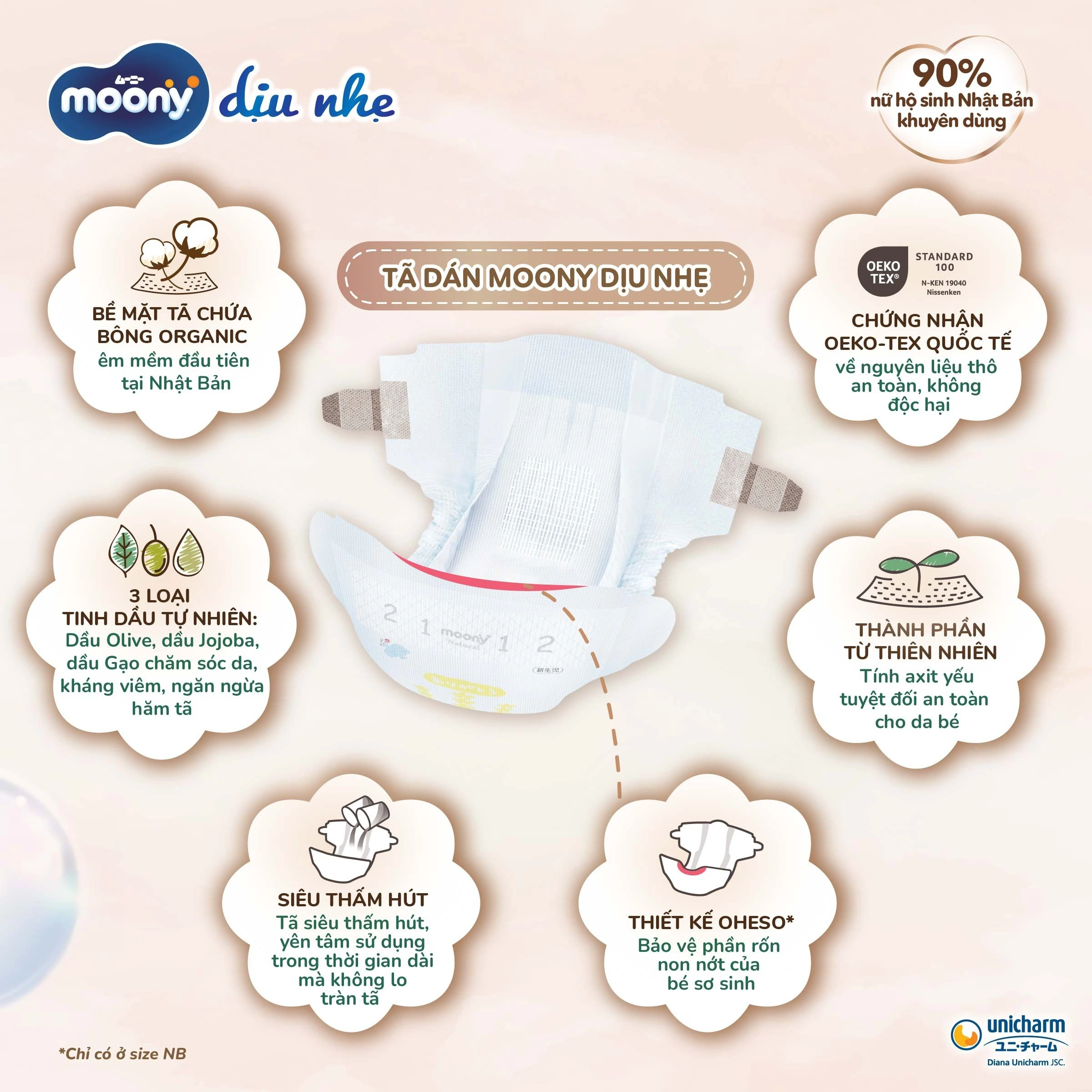 Bỉm cao cấp Moony Natural Organic dán L38 cho bé từ 9-14kg