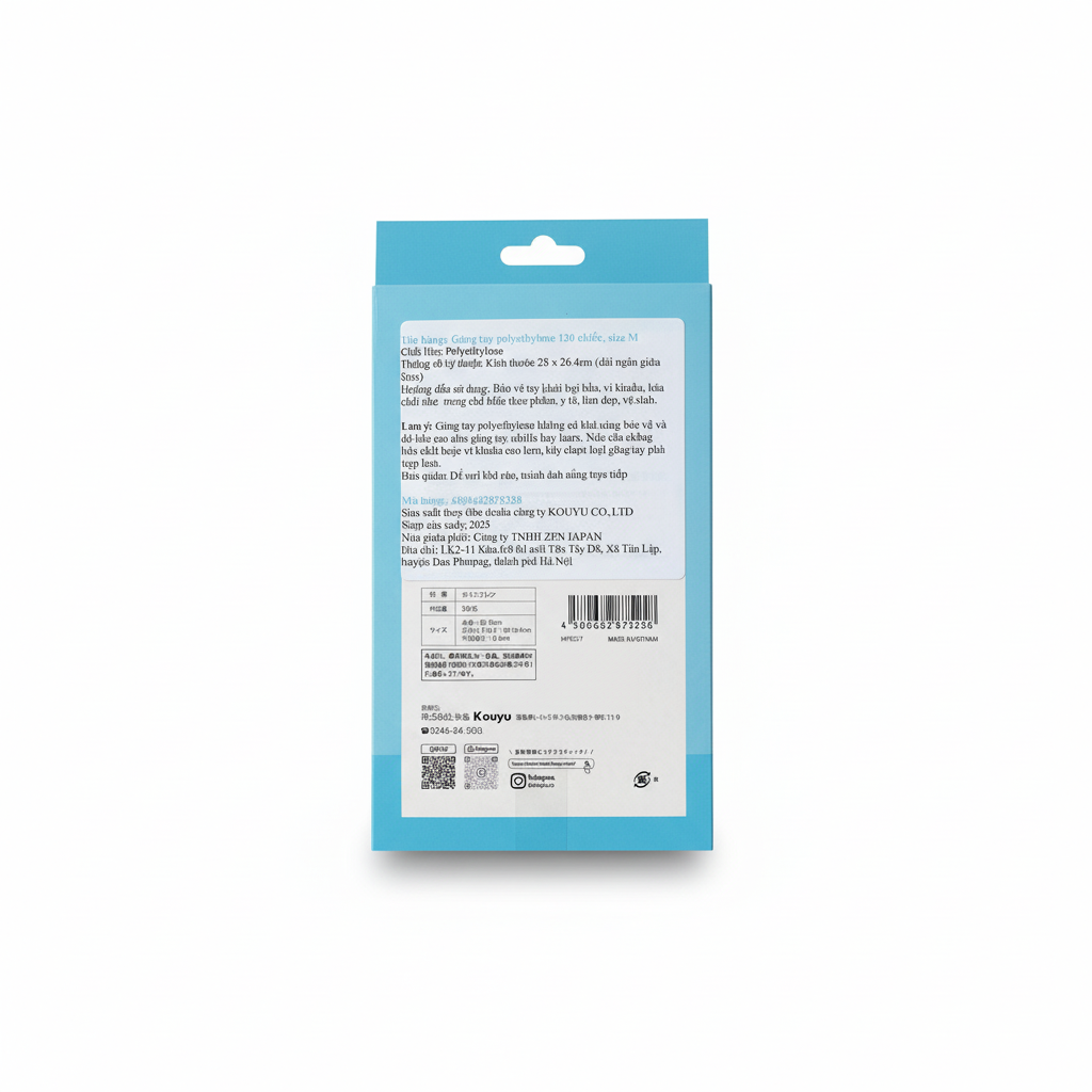 Găng tay Kouyu polyethylene vệ sinh 120 chiếc - size M