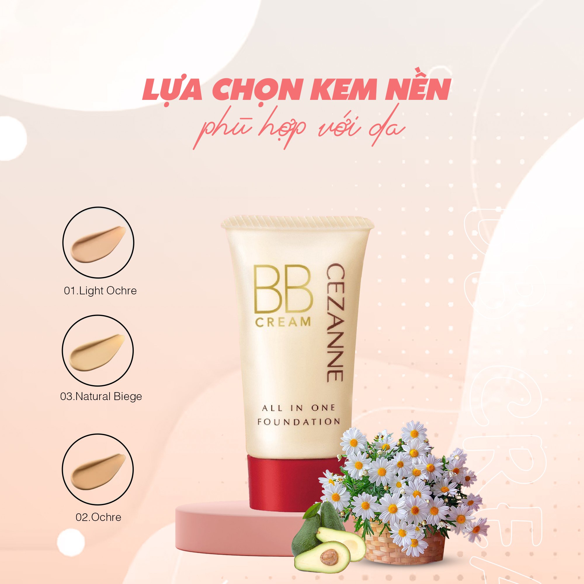 Kem nền Cezanne BB Cream 5 trong 1 tuýp 40g (01 Light Ocher)
